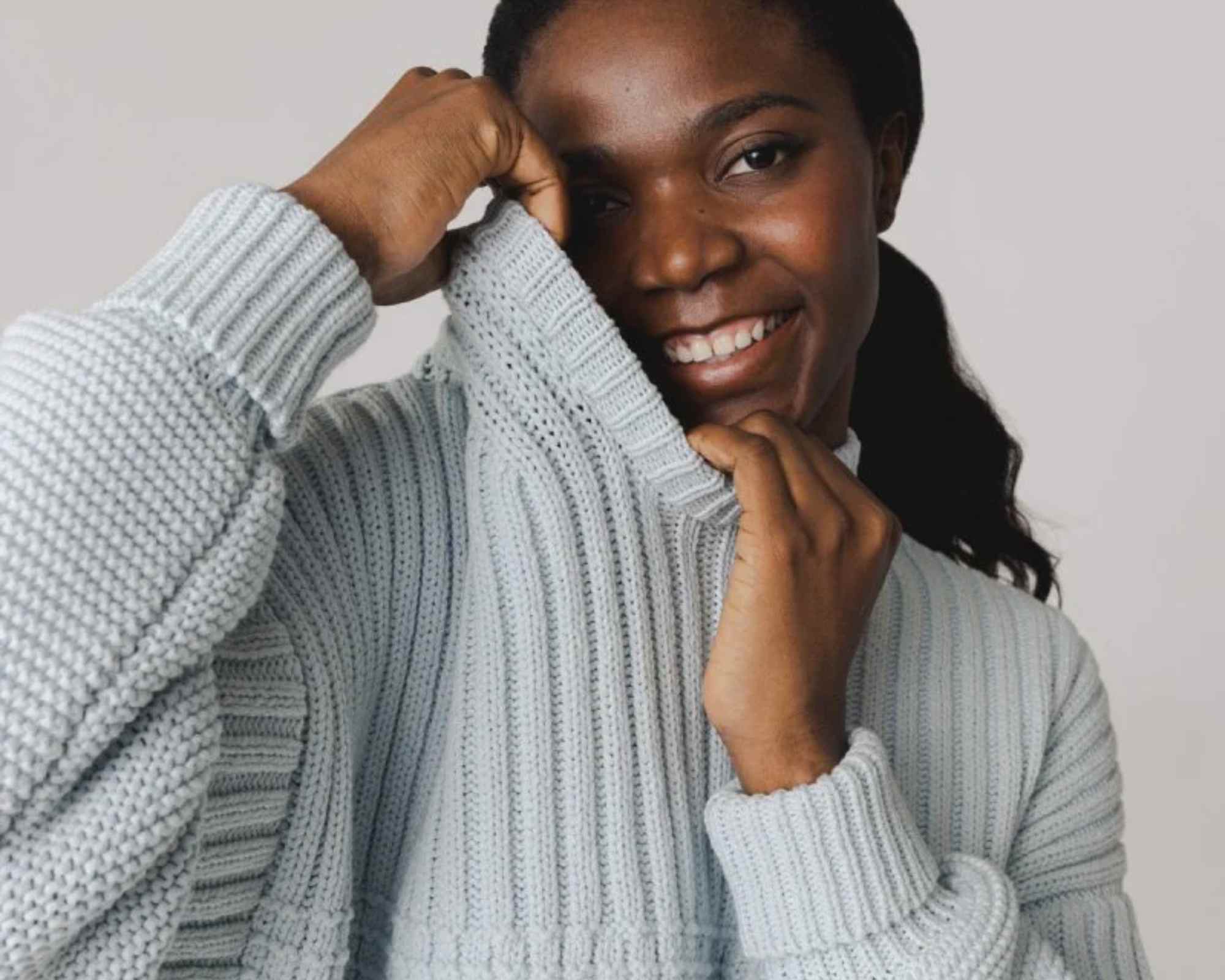 person wearing knitted outfit from the knotty ones