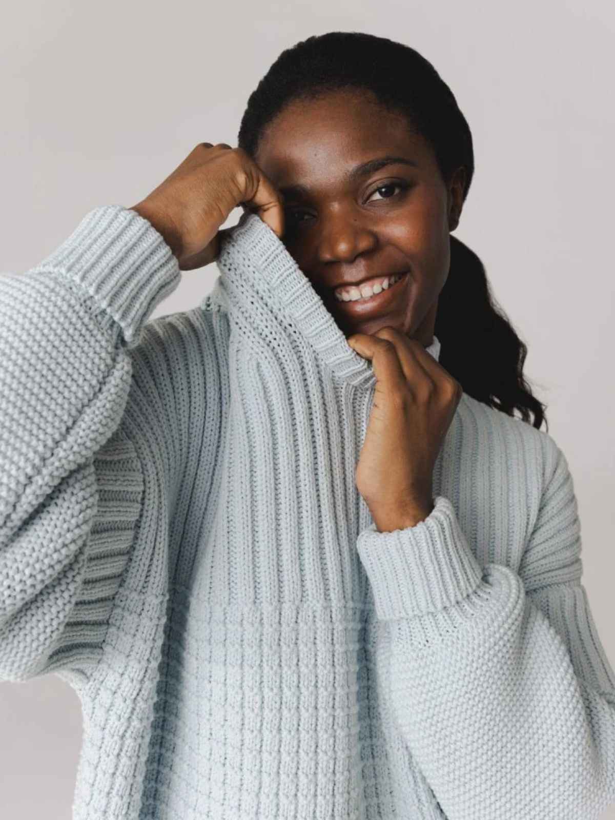 person wearing knitted outfit from the knotty ones