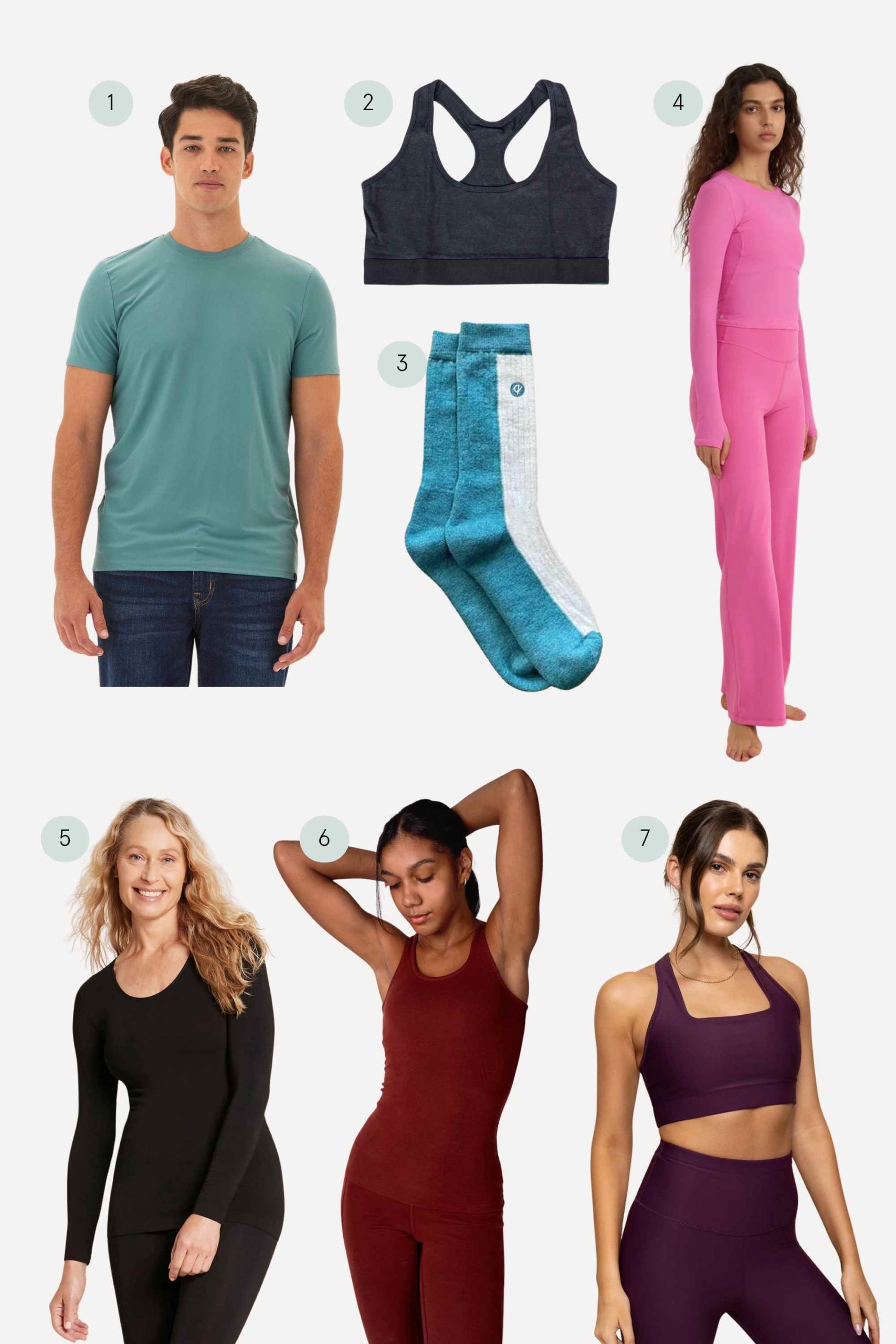 collage of more sustainable base layers for hiking
