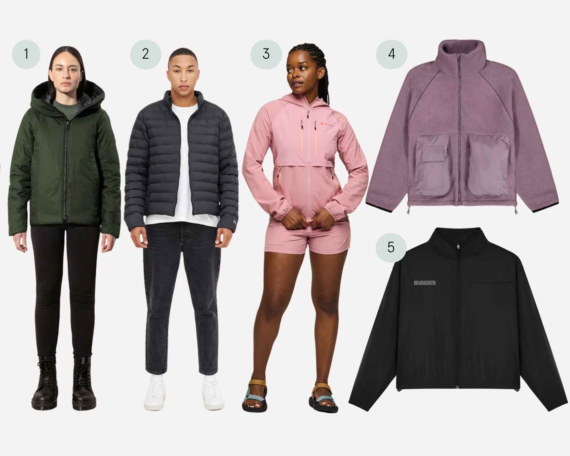 collage of more sustainable hiking jackets
