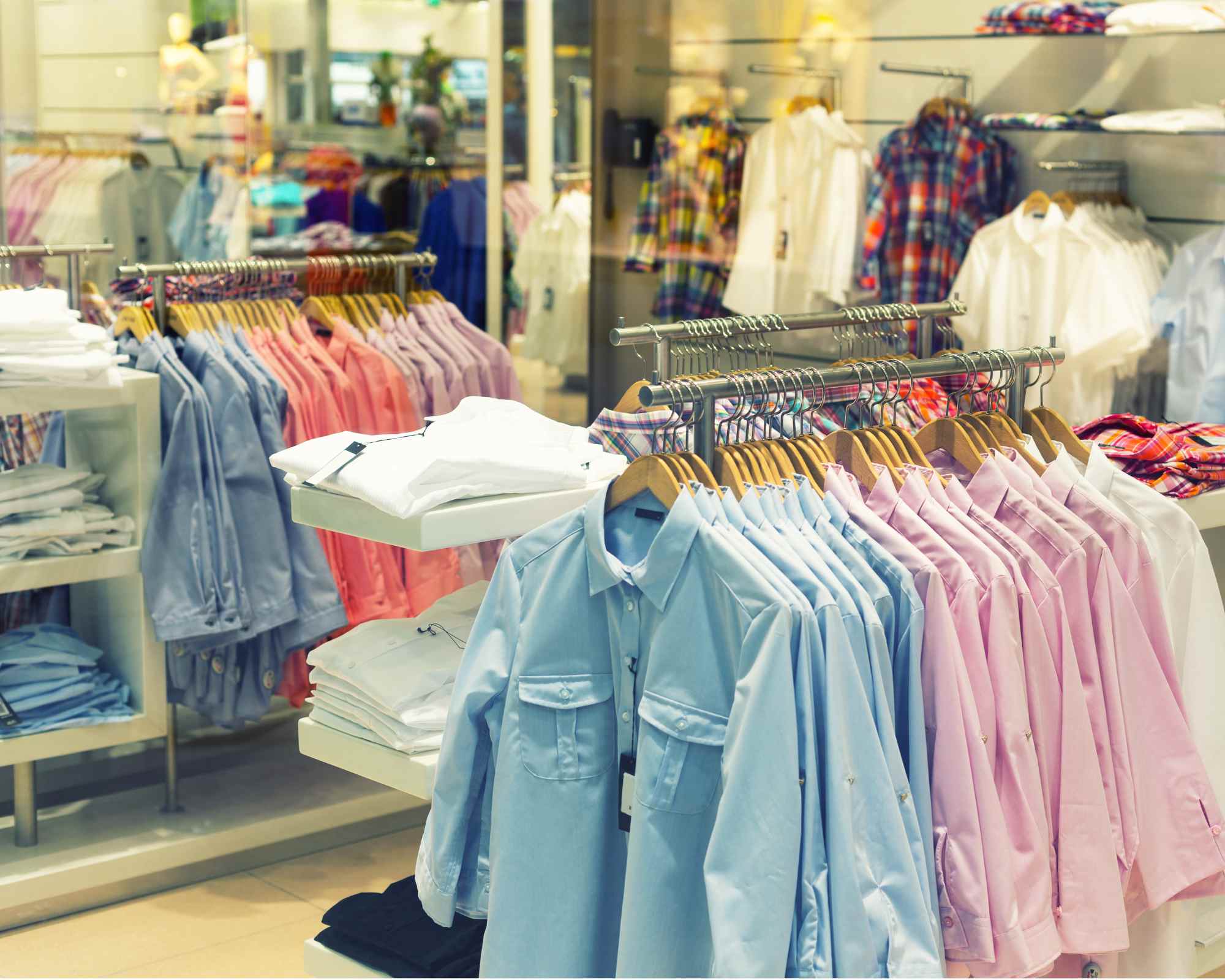racks of clothing in a store