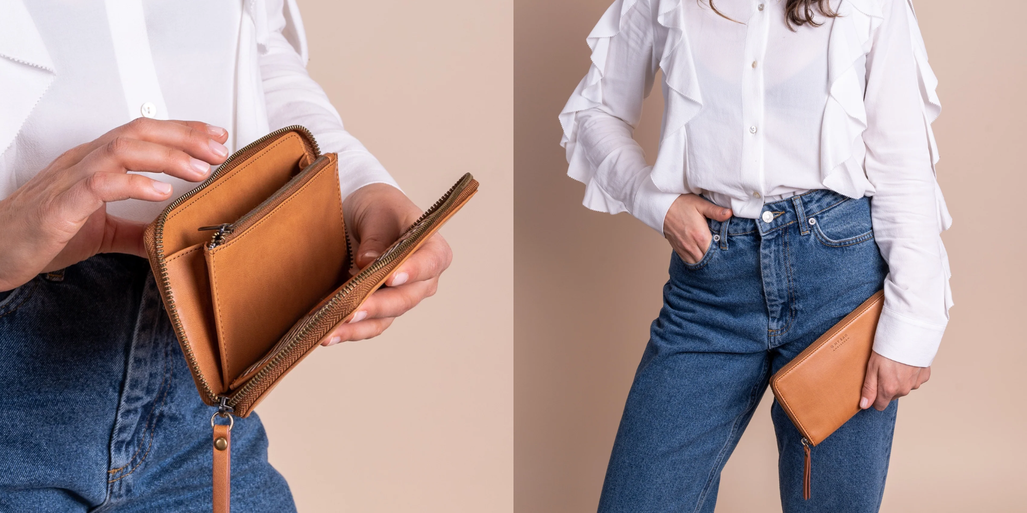 Someone showing off vegan apple leather wallet by O My Bag.