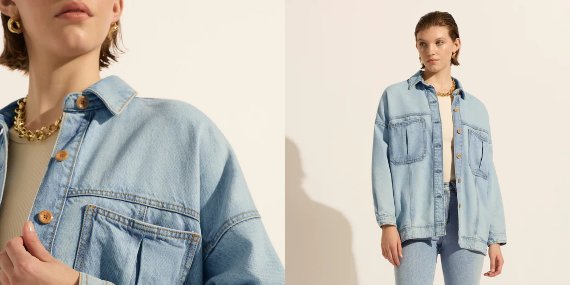 Someone wearing a denim jacket by Outland Denim.