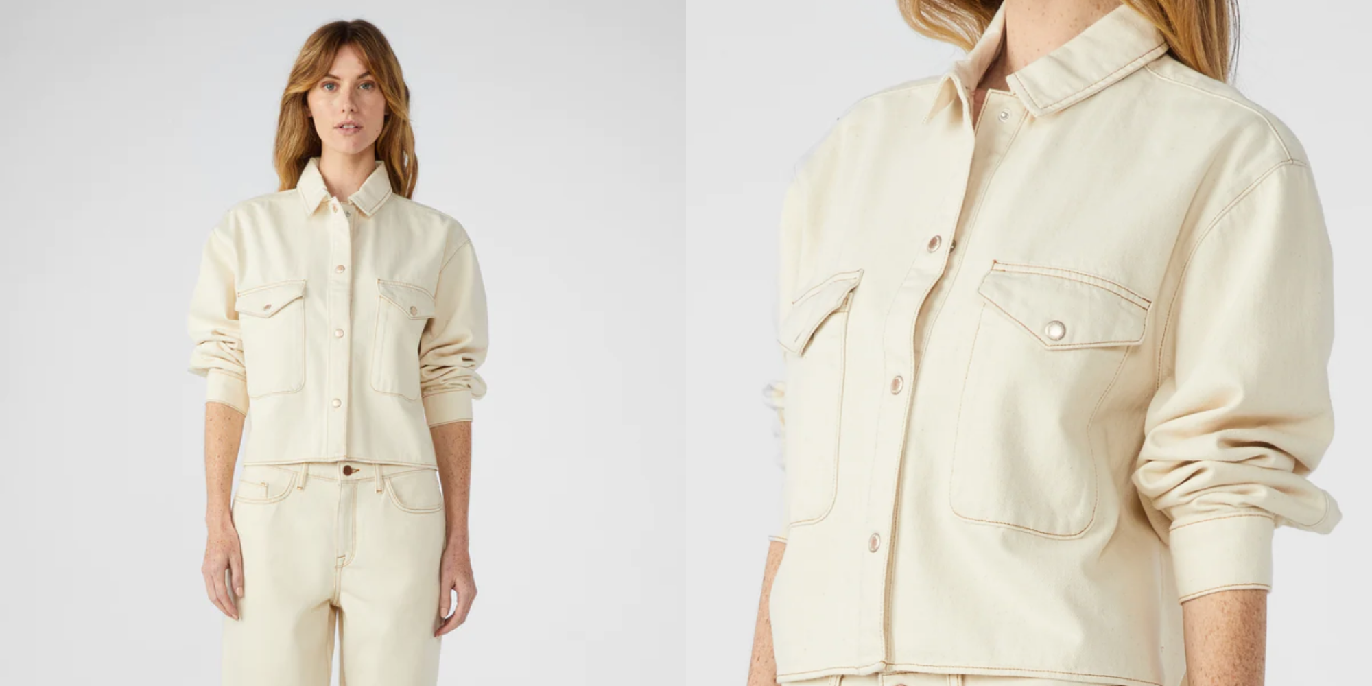 Someone wearing a cropped oversized shirt-jacket by Triarchy.