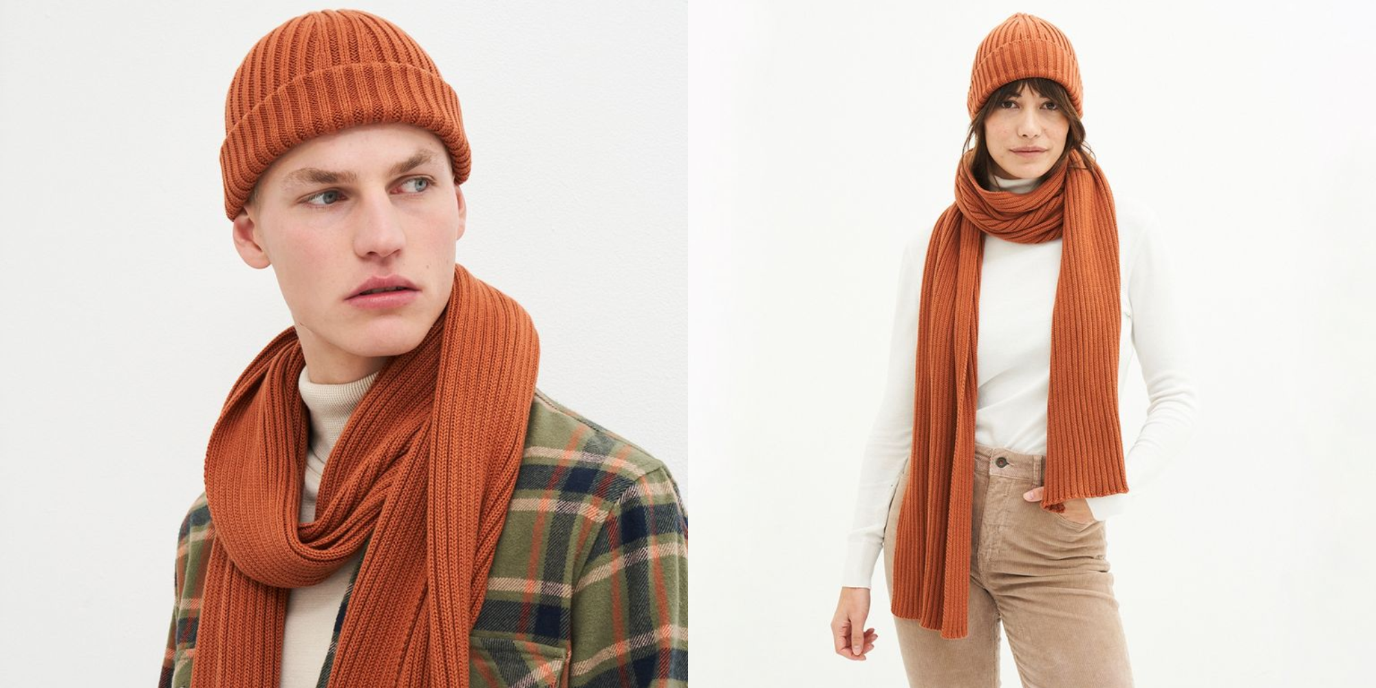 People in organic cotton scarf by Kuyichi.