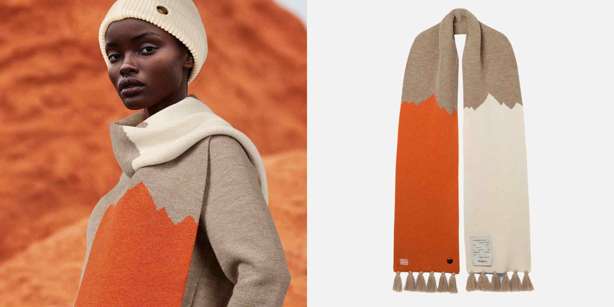 orange brown and beige scarf from sheep inc