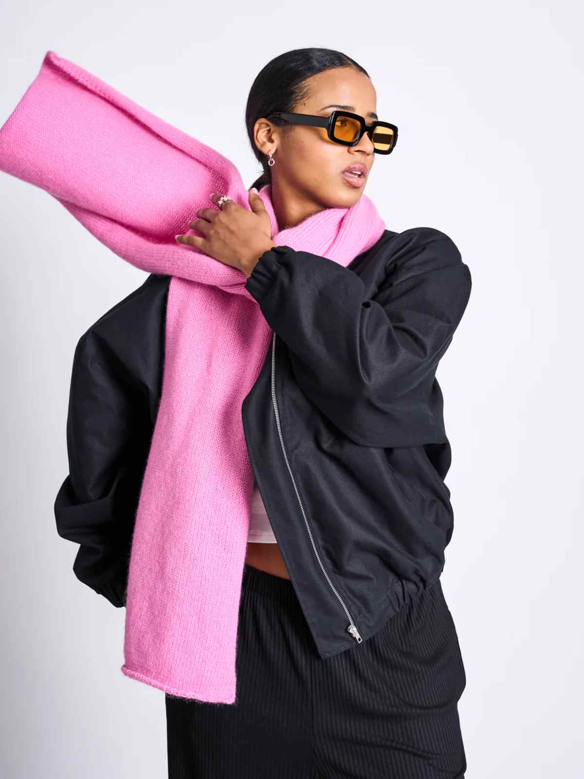 person wearing pink scarf from jan n june