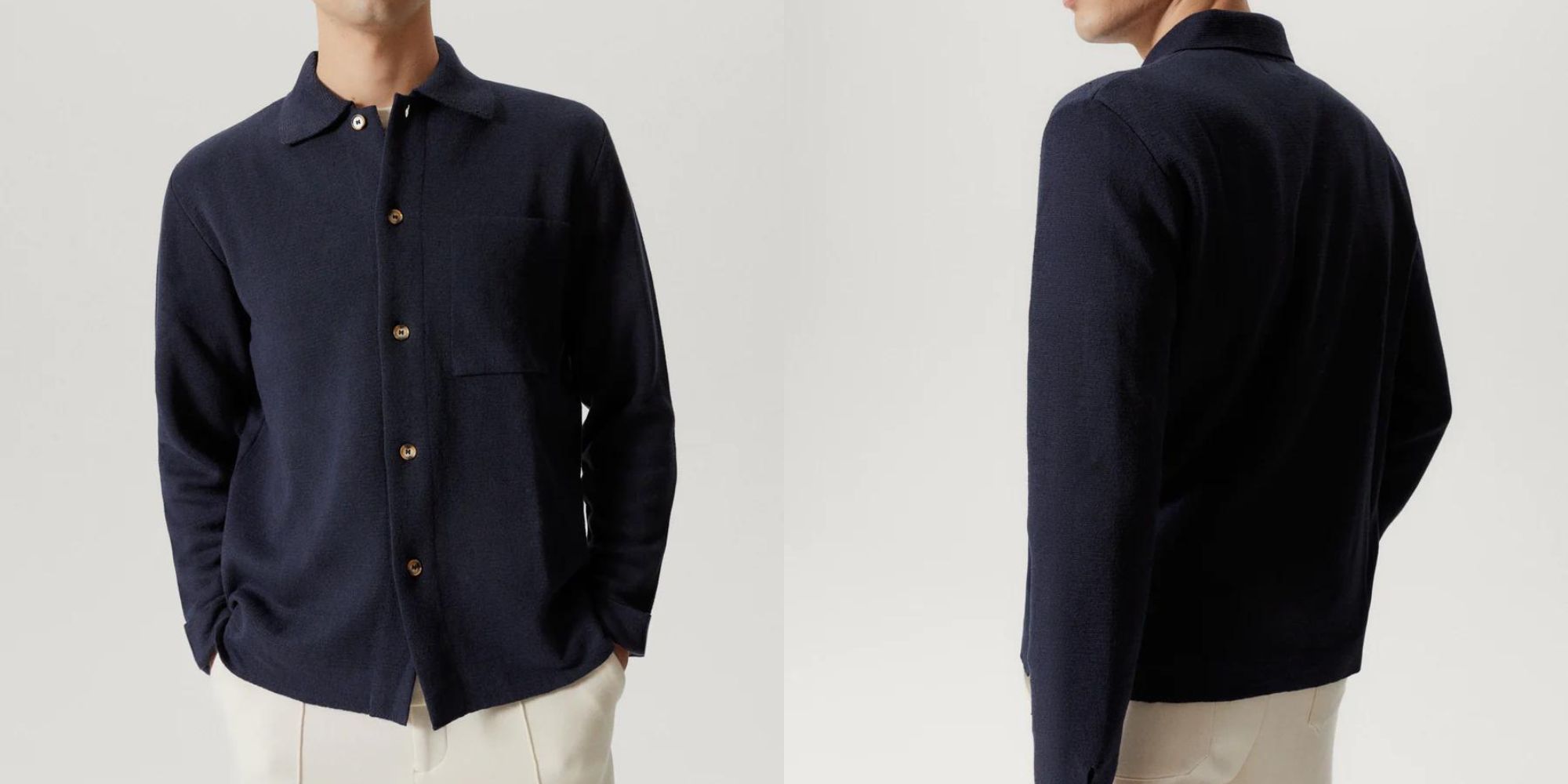 A lightweight organic cotton and linen overshirt by Artknit Studios in navy blue.