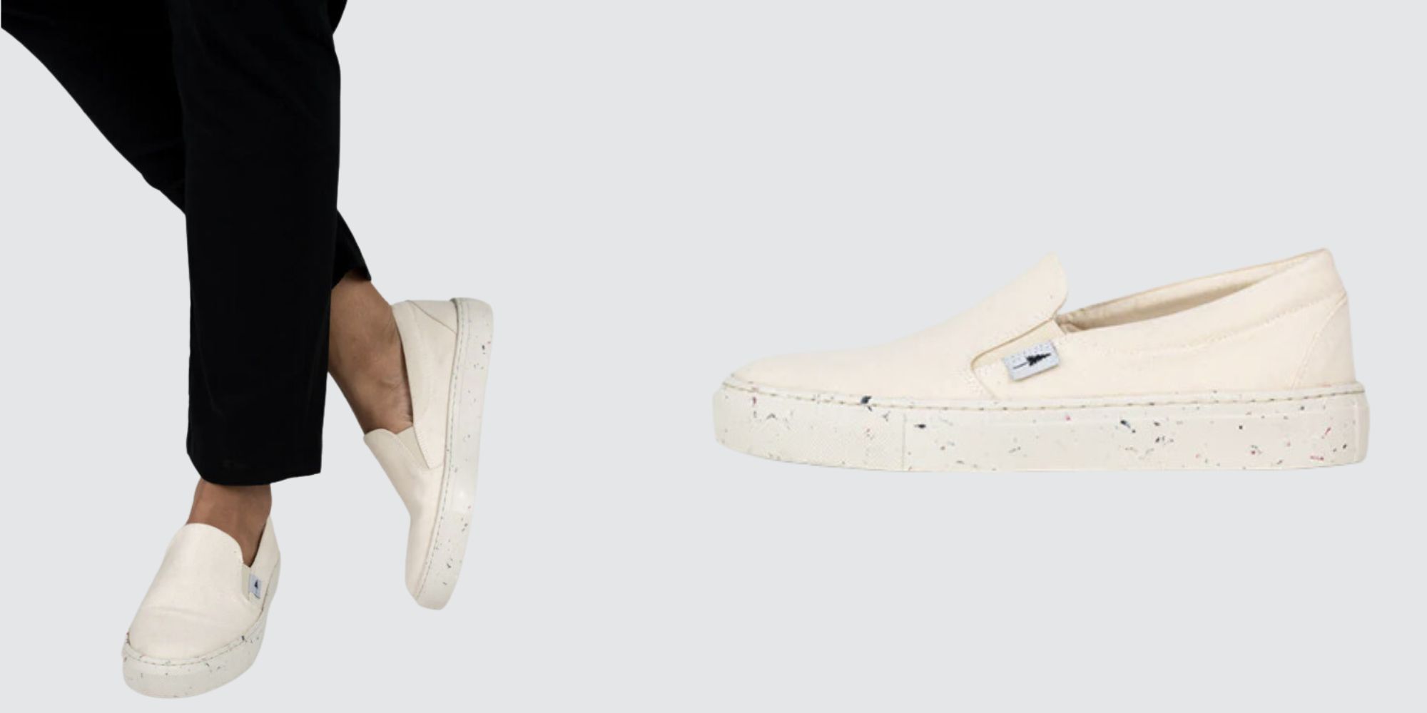 Cream and white speckled cork and cotton flat shoes by NIKIN.