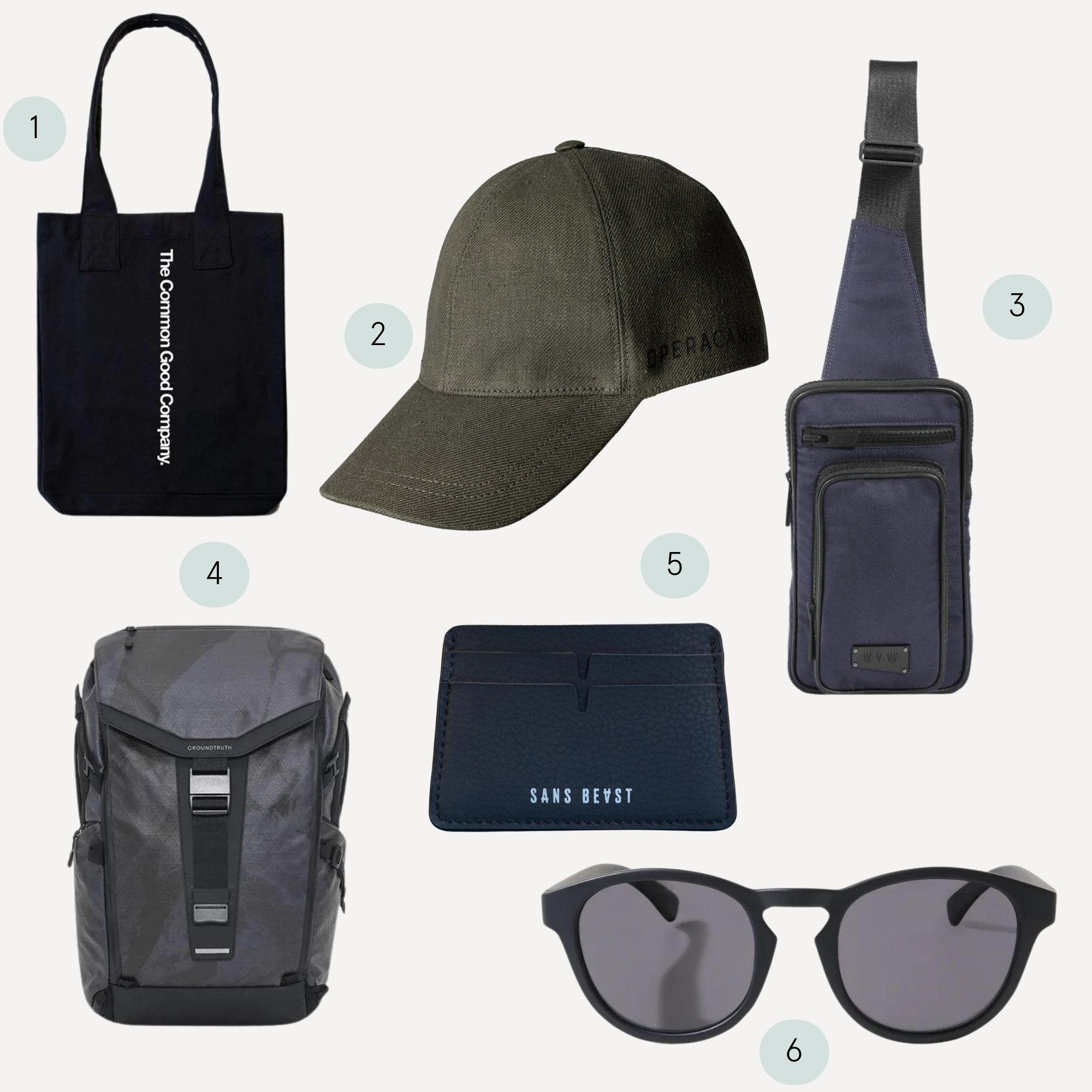 A moodboard showing men's summer fashion accessories from better brands.