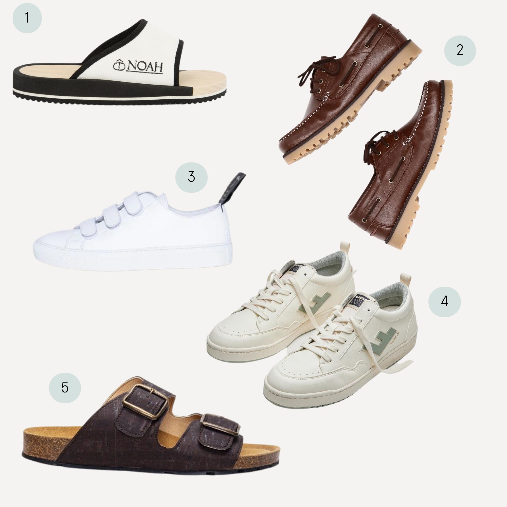 A moodboard showing men's summer fashion shoes from better brands.