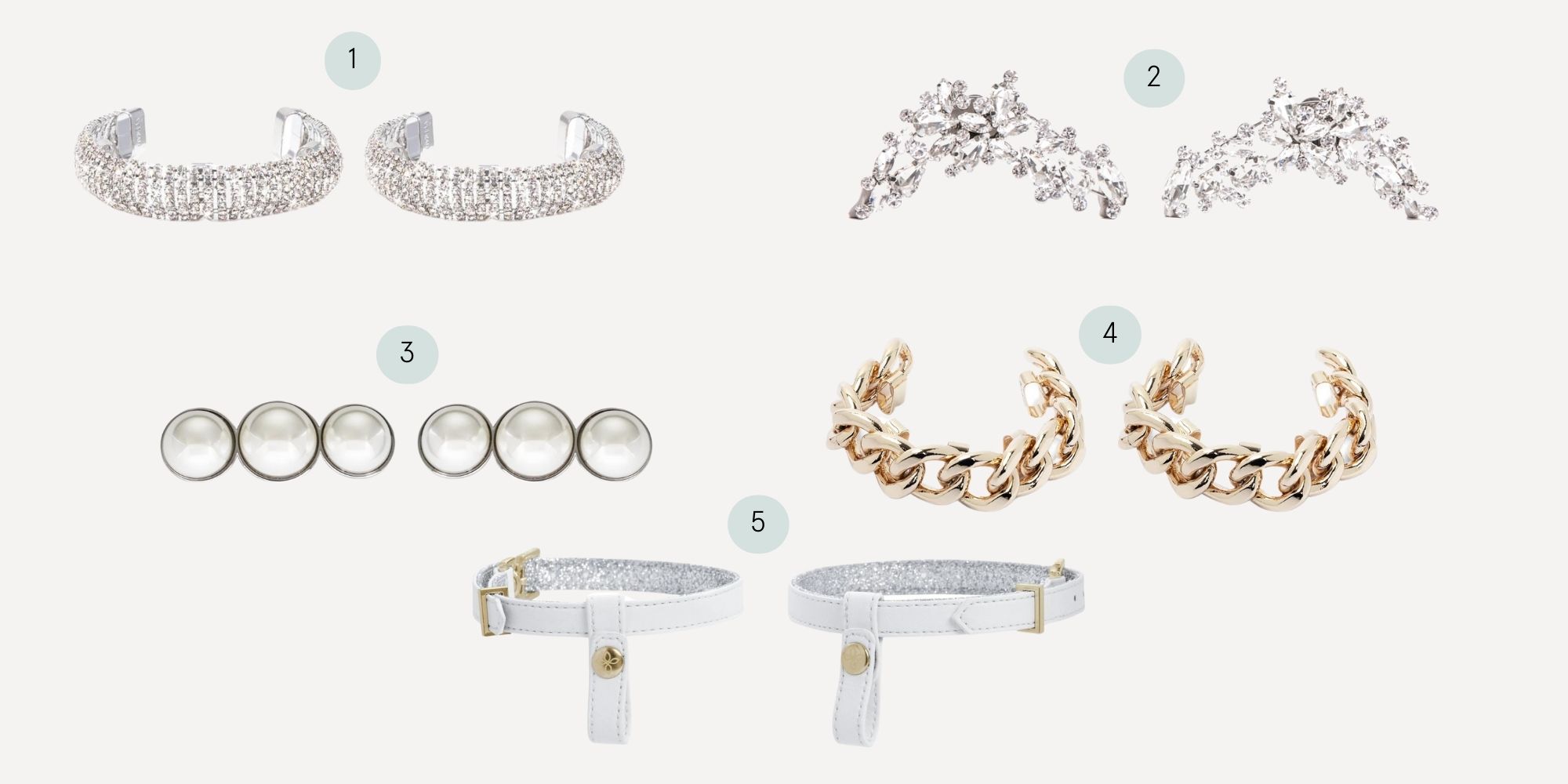 A selection of five VEERAH shoe accessories including ankle straps and brooches.