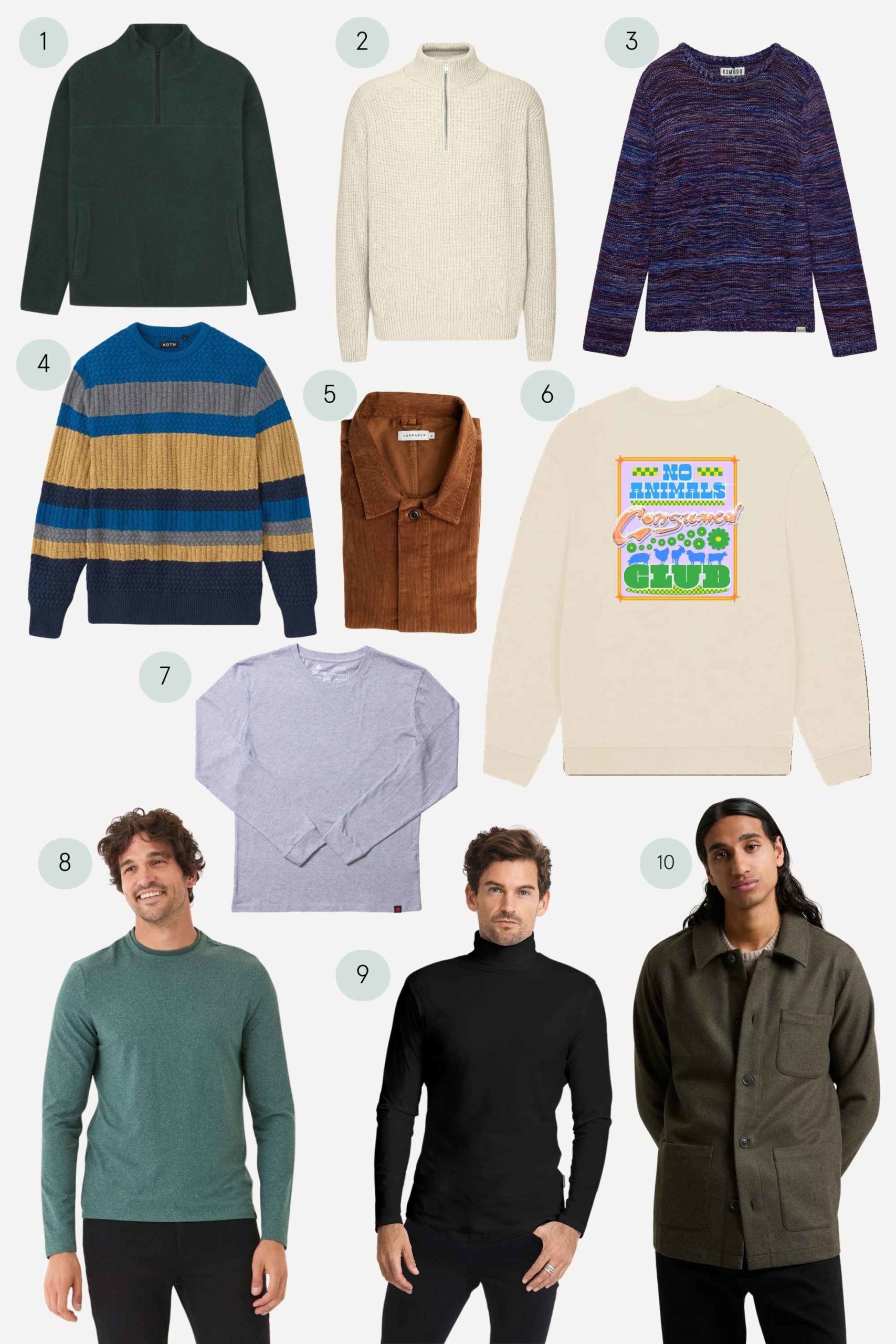 collage of sustainable mens clothing
