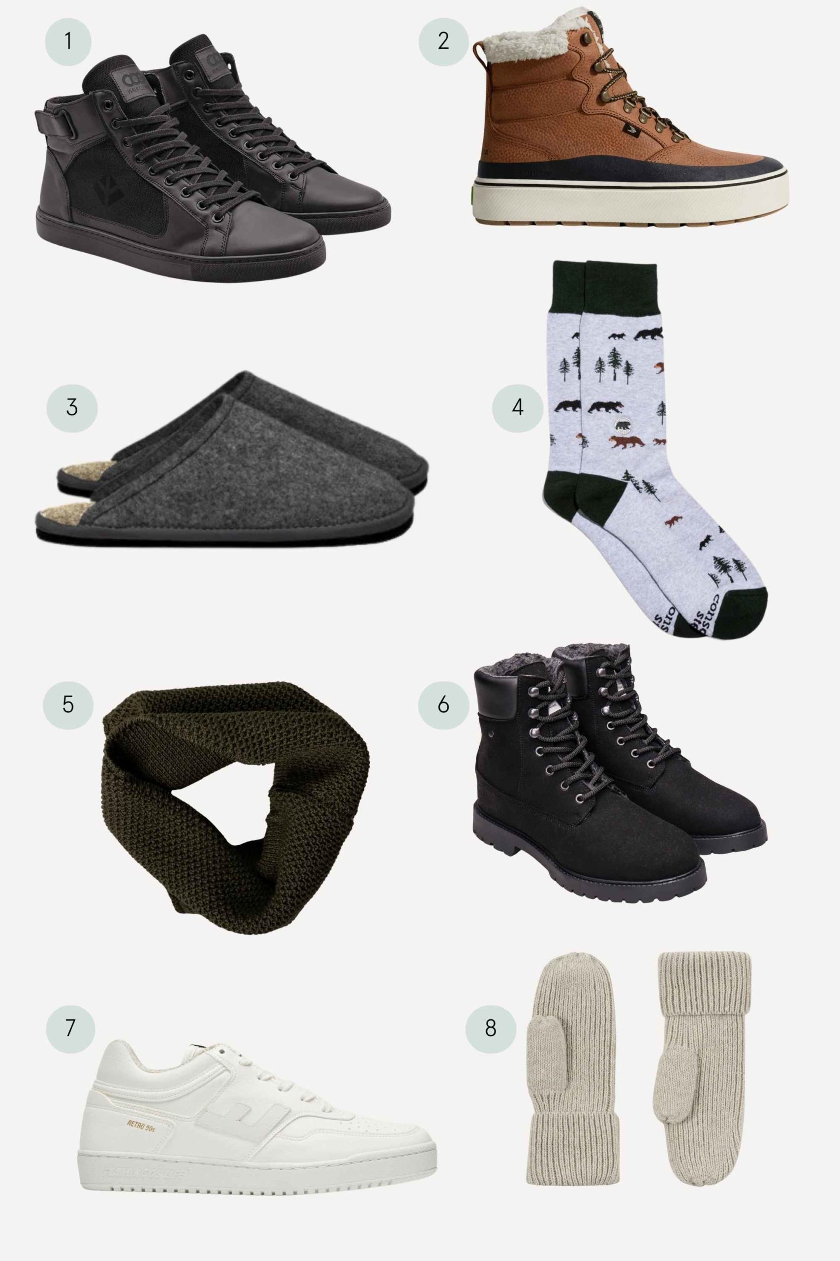 collage of sustainable mens shoes and accessories