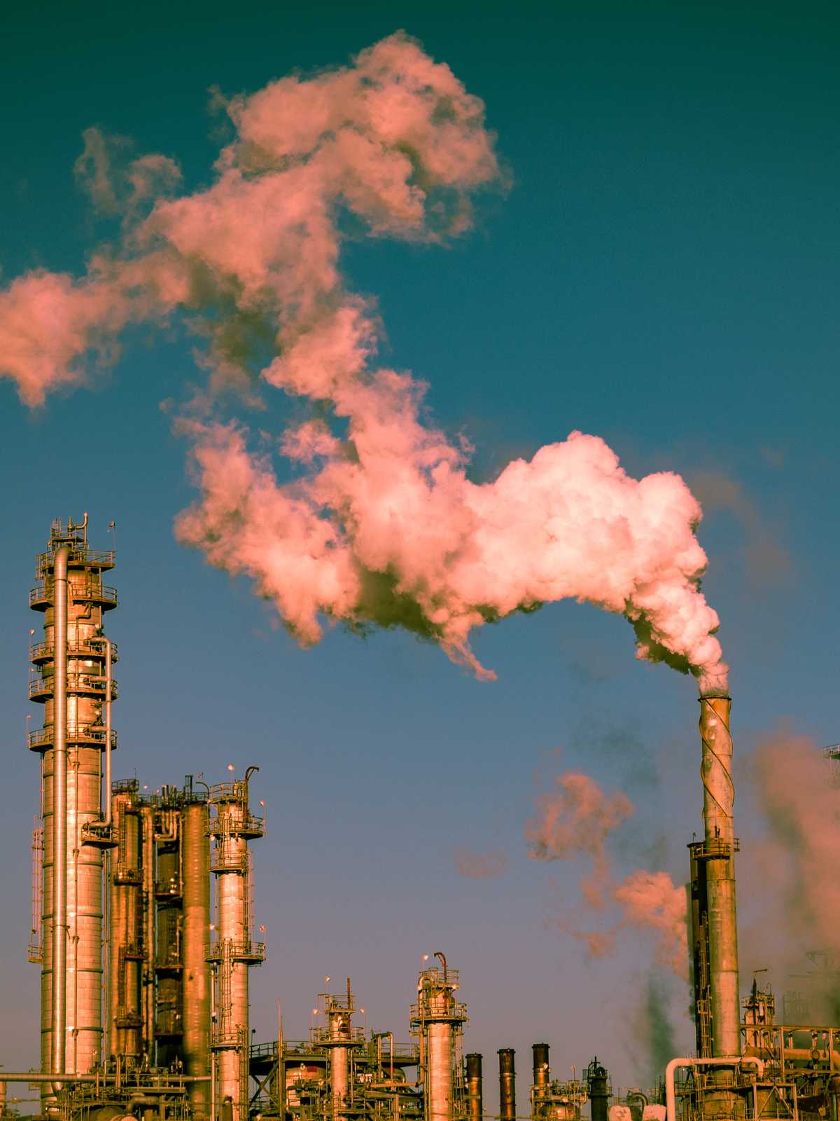 Smoke rising from an oil refinery