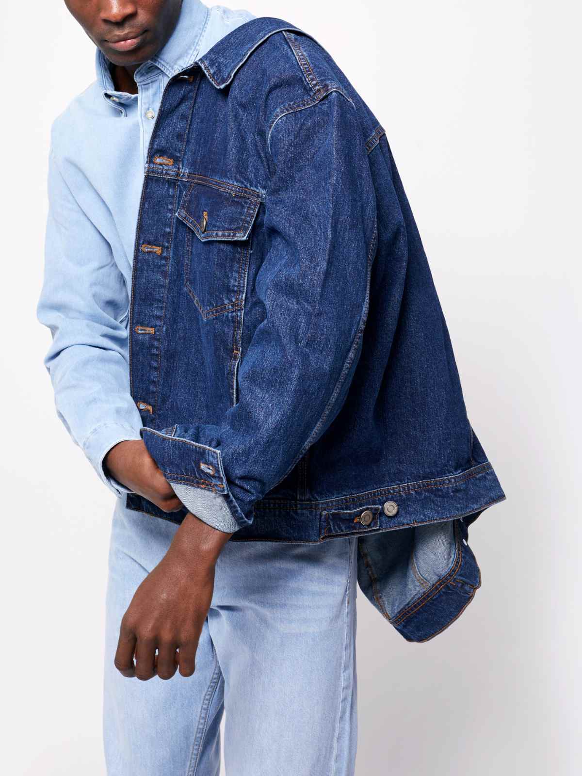 man wearing denim