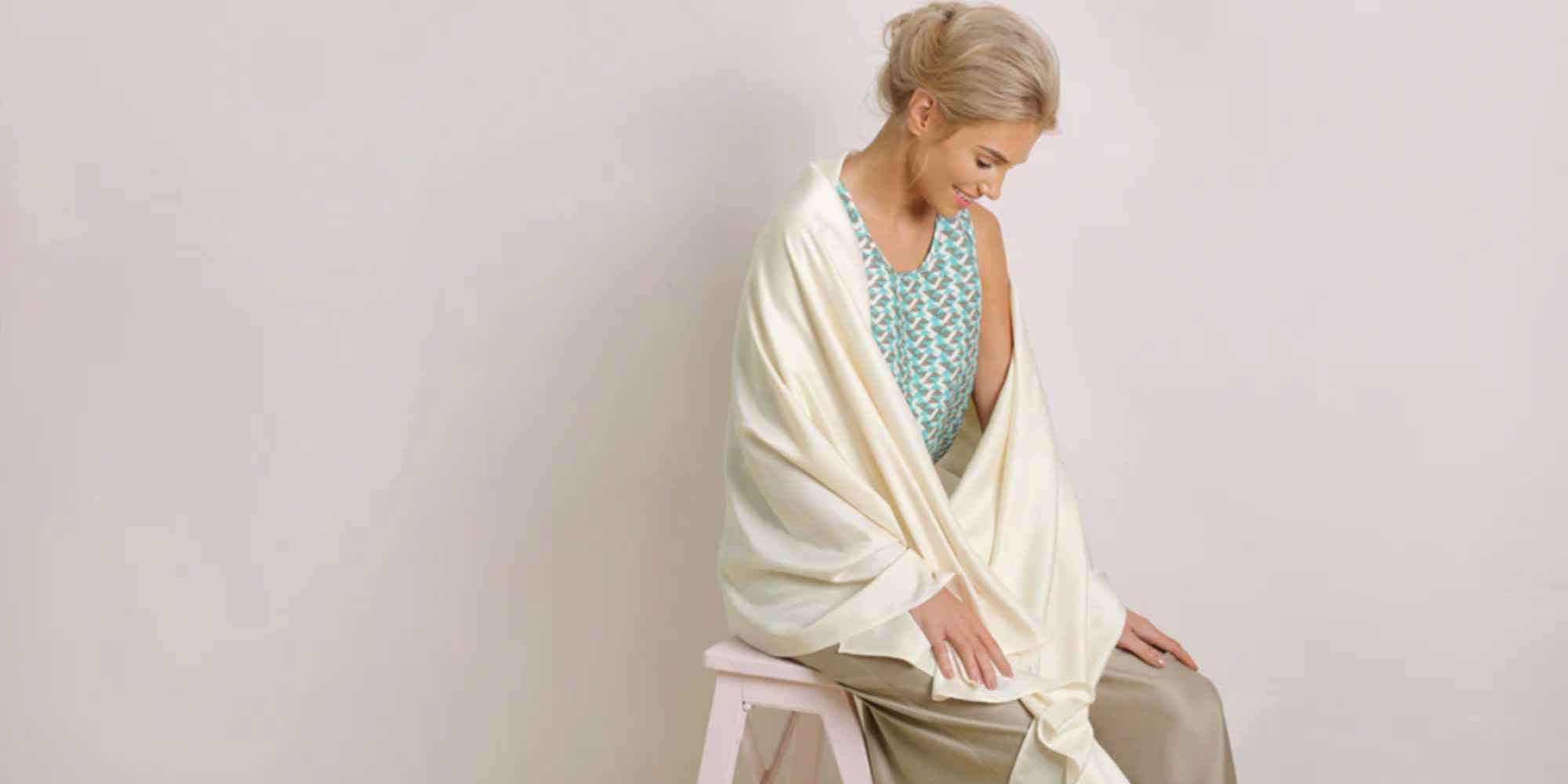 Person wearing silk wrap from Ethical Silk Company