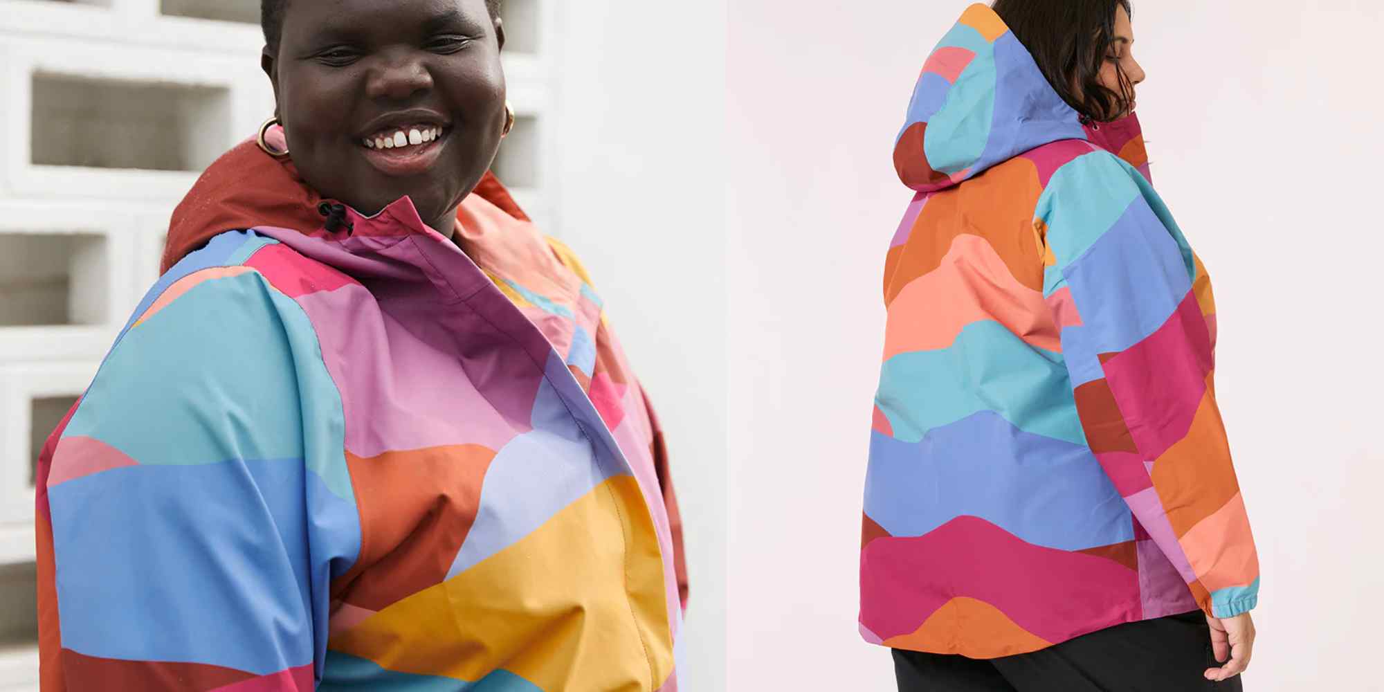 multicoloured raincoat from amble outdoors