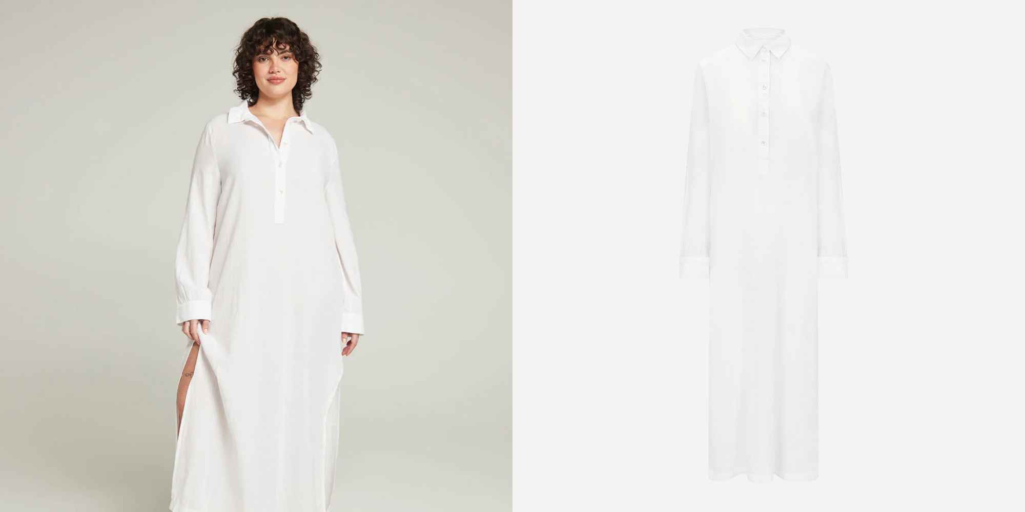 person wearing maxi shirt from nudea