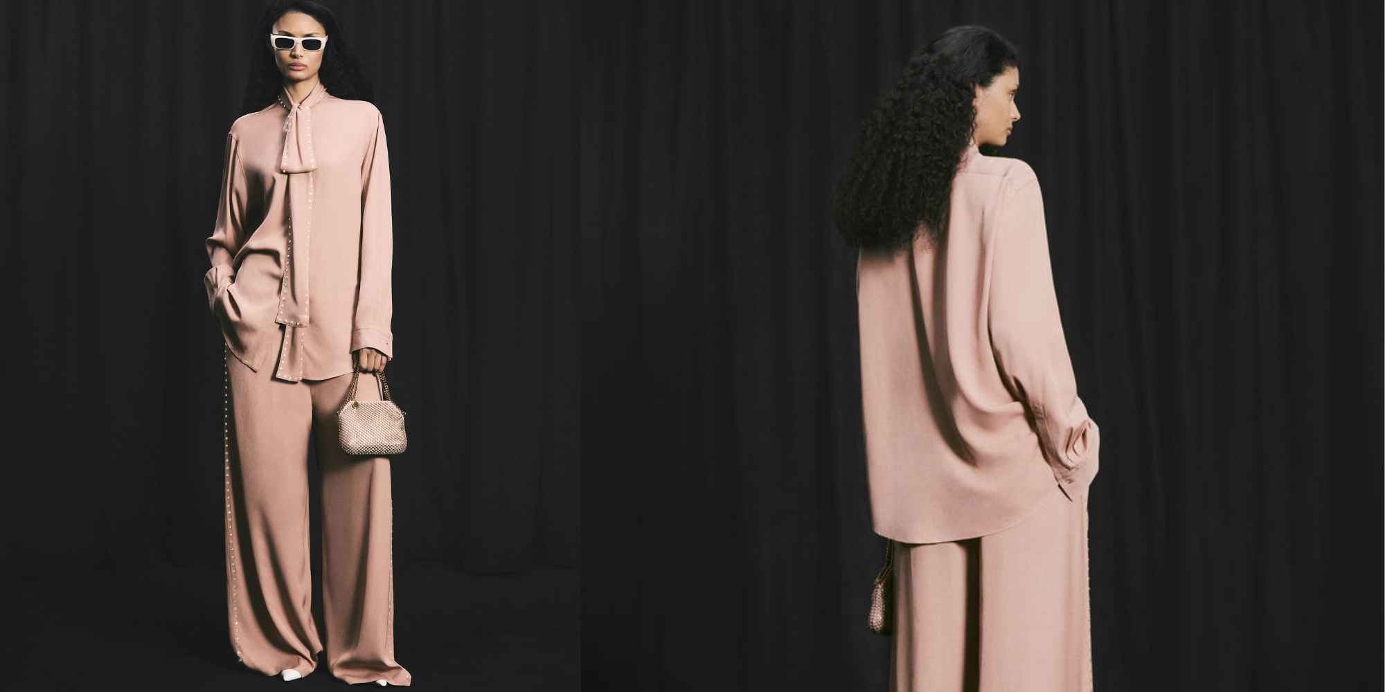 person wearing pink top and trousers from stella mccartney