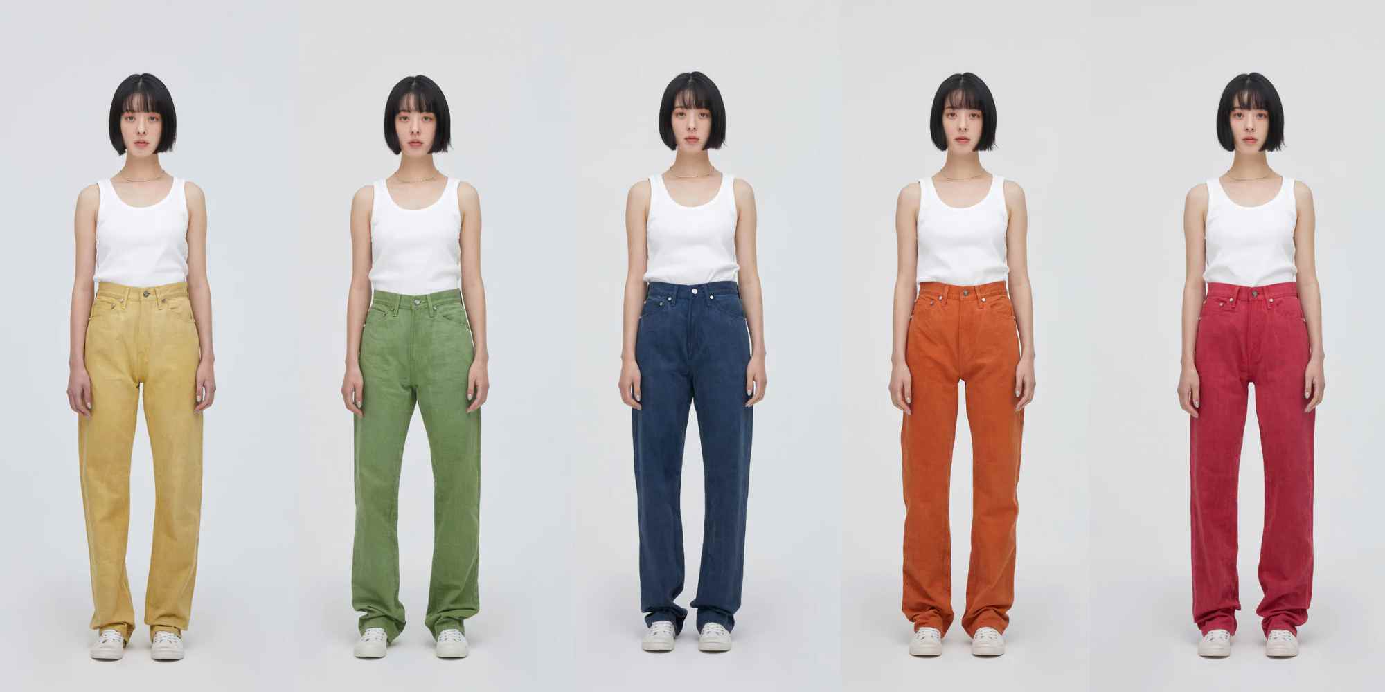Model wearing 9-jour coloured jeans
