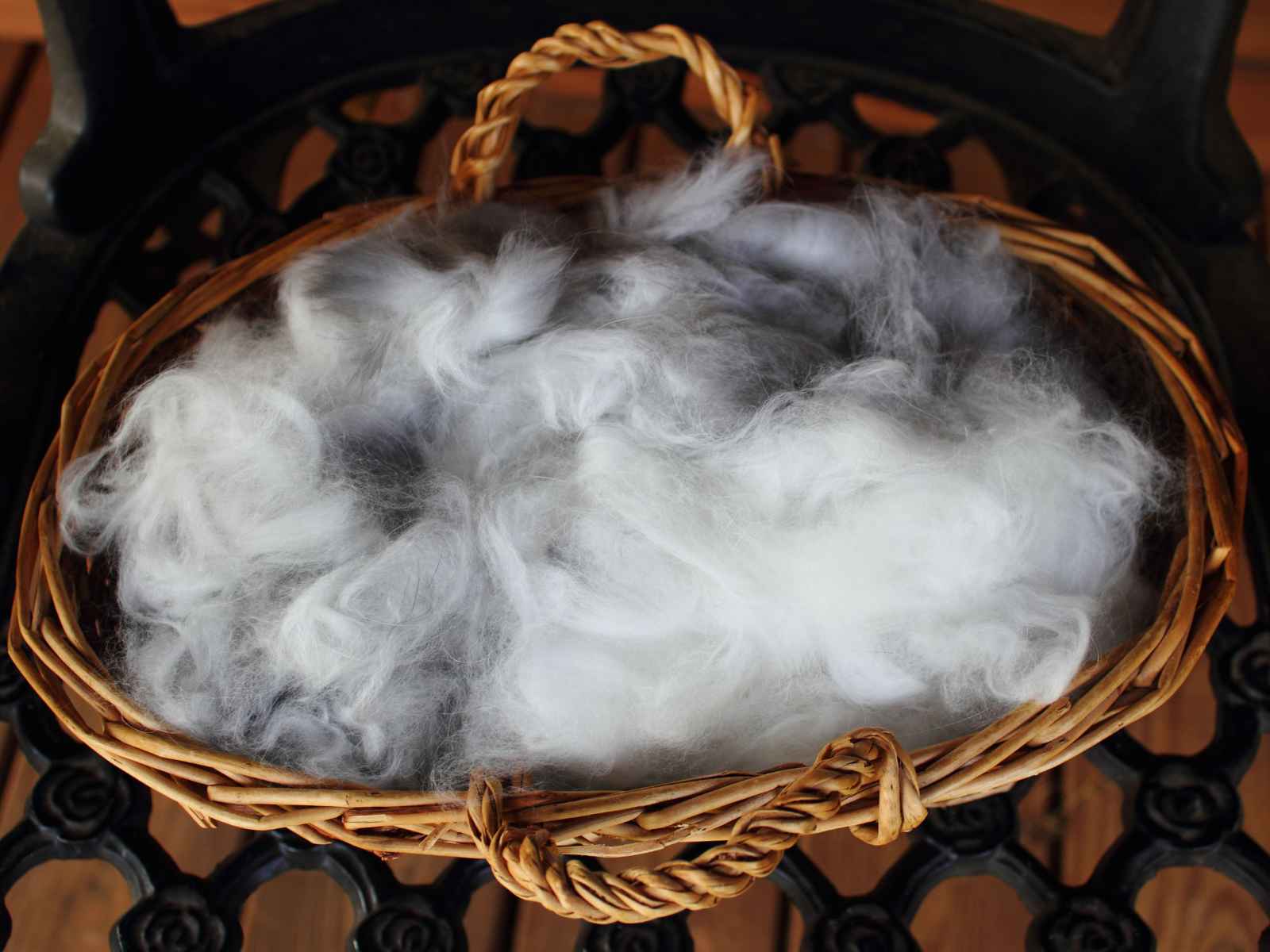 Angora fibre in a basket