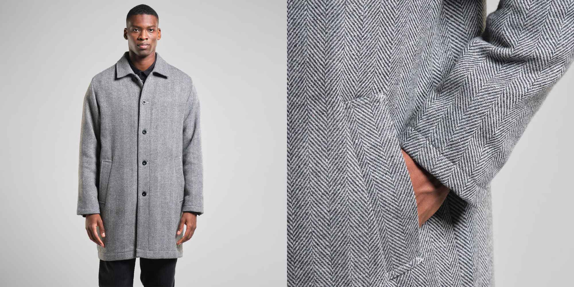 tailored herringbone coat from dedicated