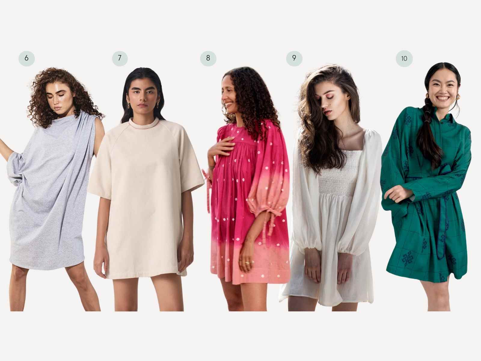 Collage featuring more sustainable mini dresses