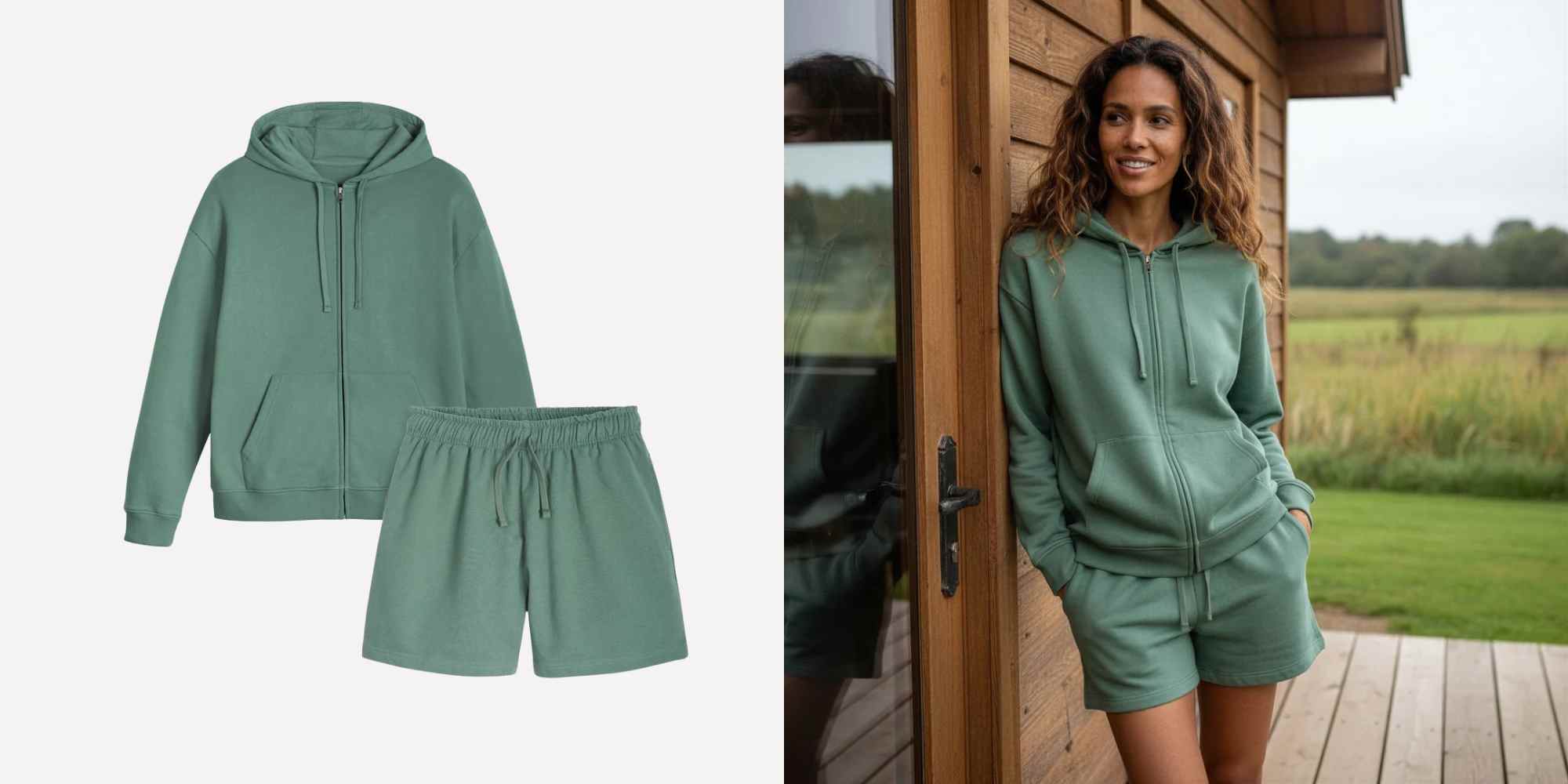 sage shorts and hoodie set from rapanui