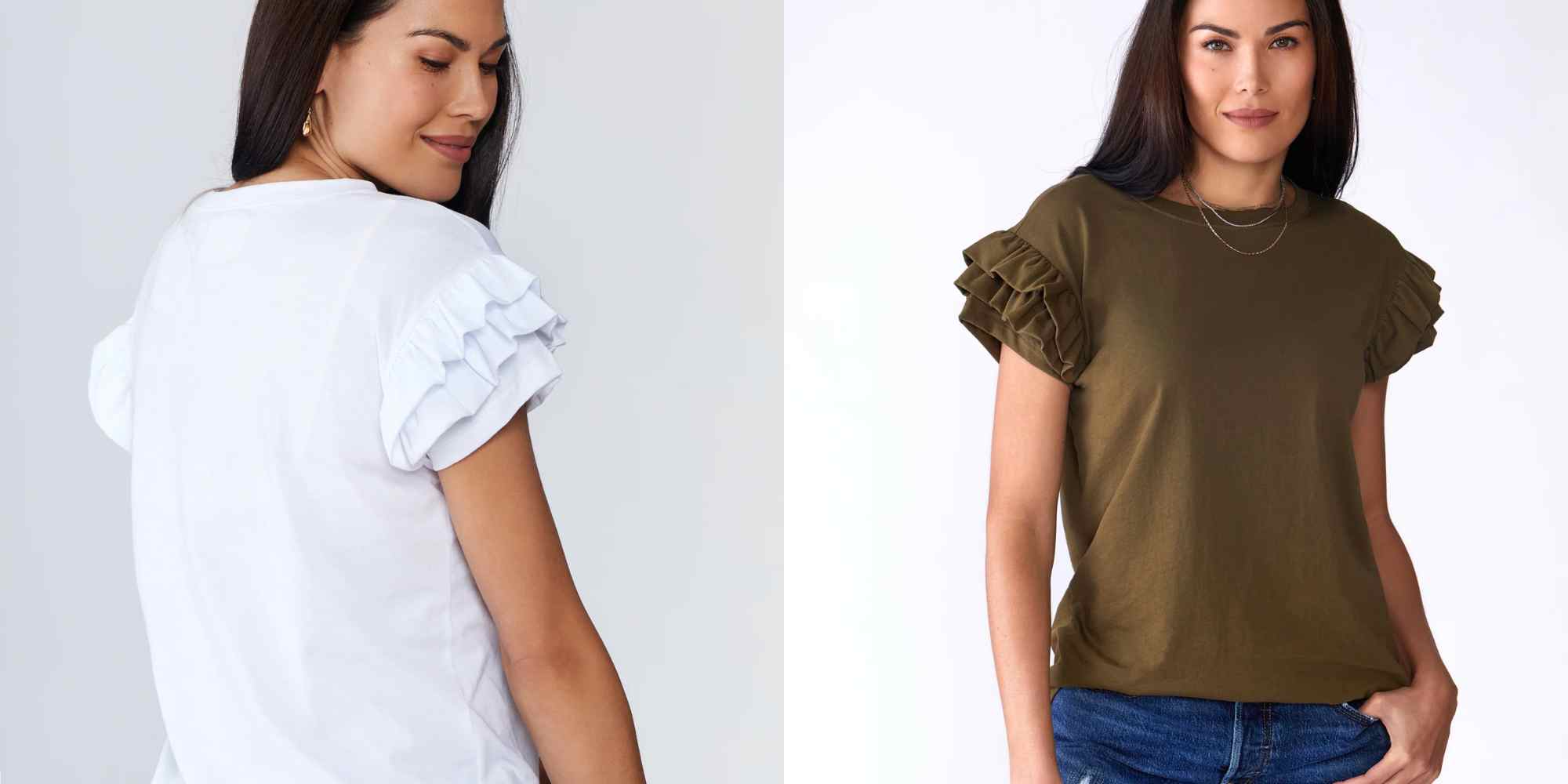 person wearing lovetrust ruffled t-shirt