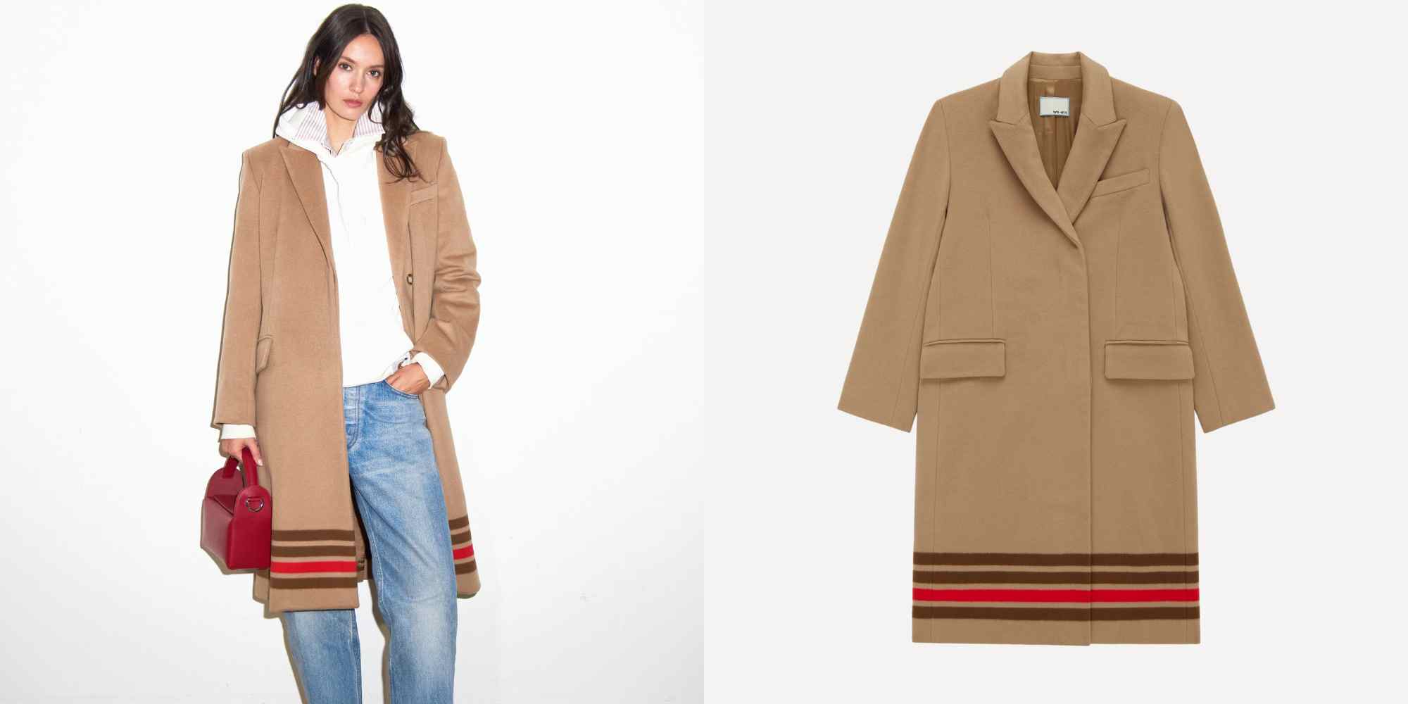 striped camel coat from we-ar4