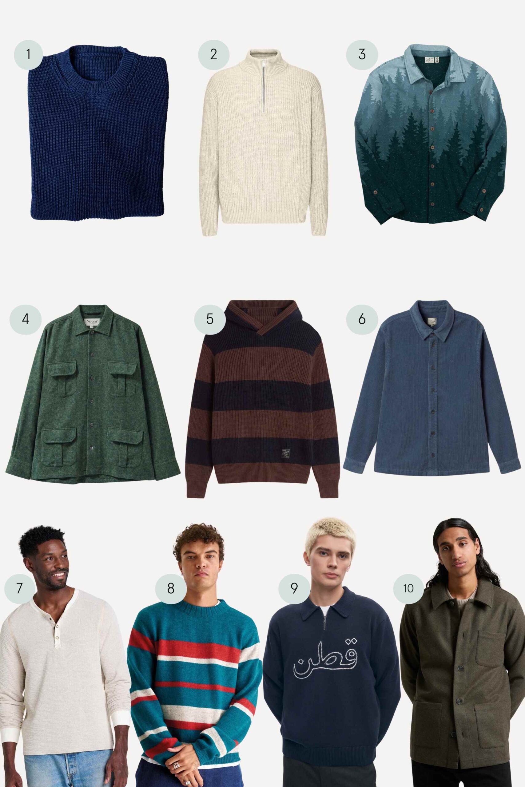 collage of sustainable mens winter clothing