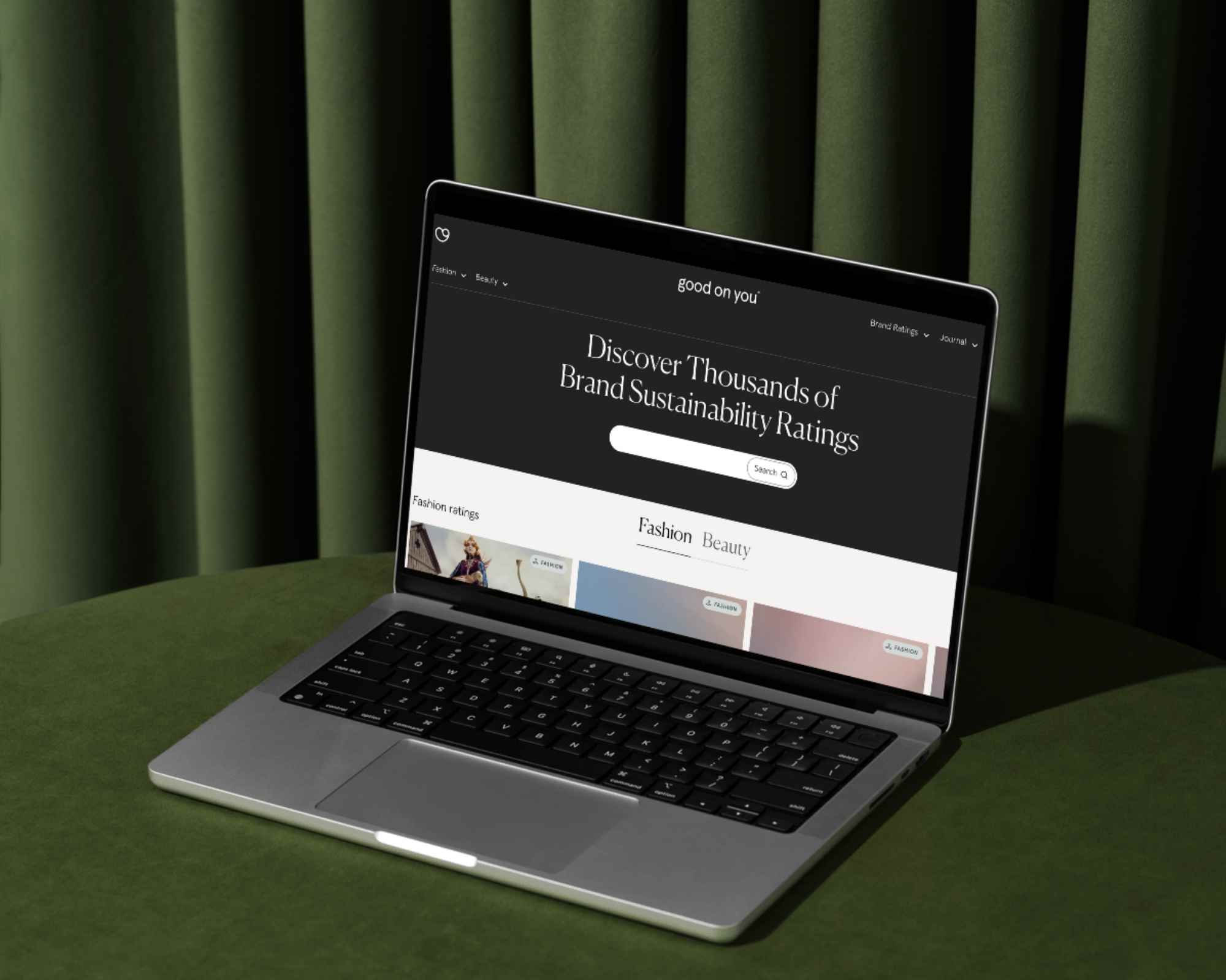 good on you's ratings directory displayed on a laptop