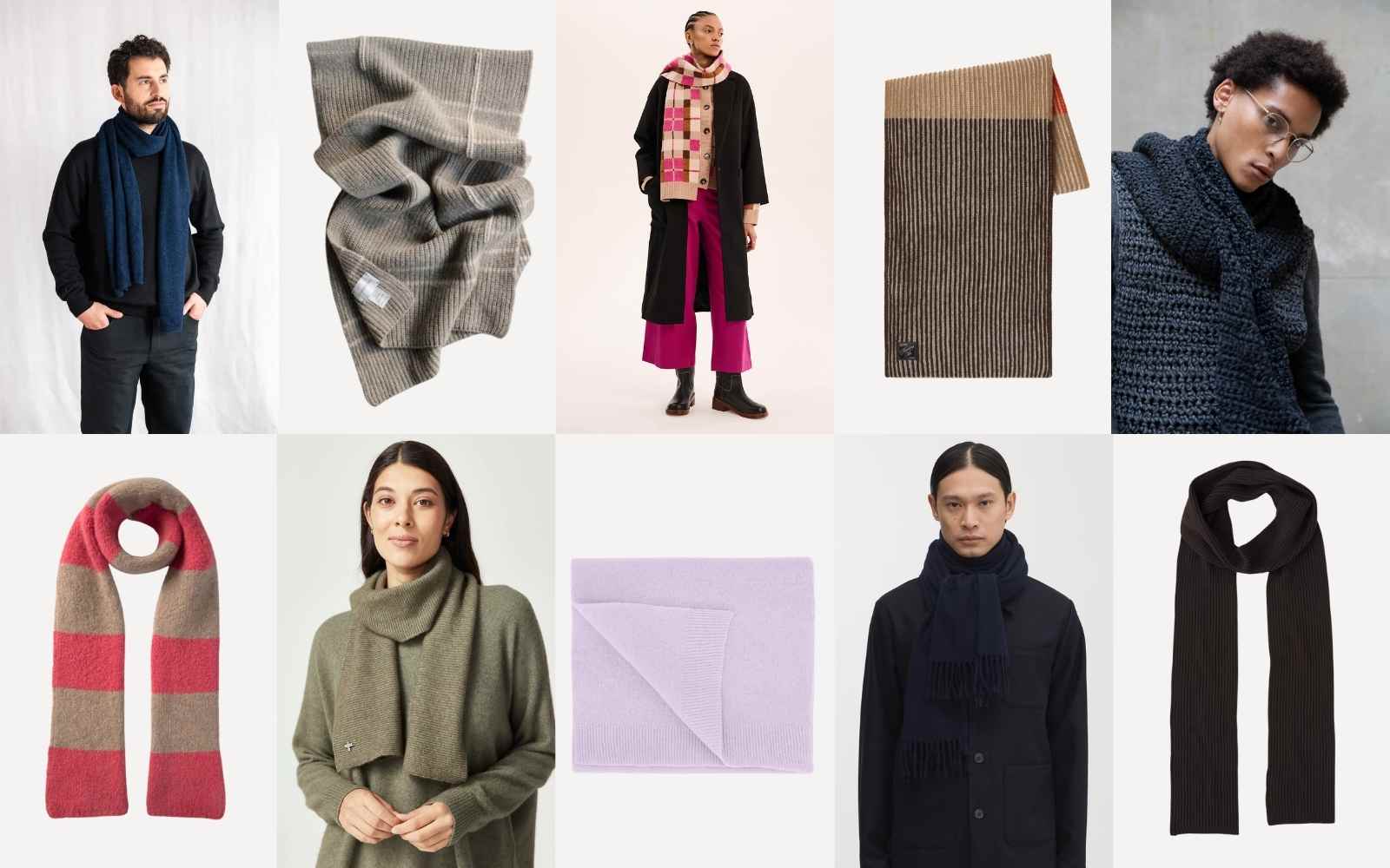 collage of more sustainable knitted scarves