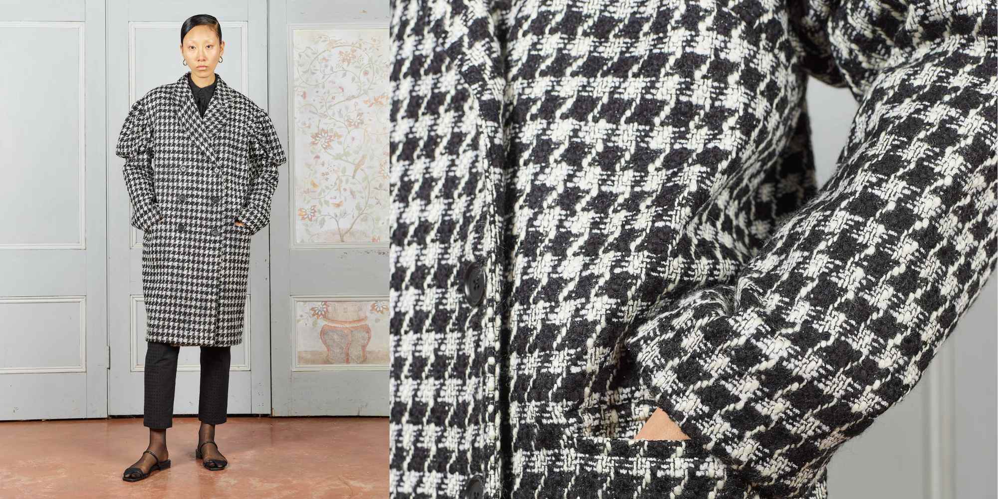 person wearing checked coat from kalaurie