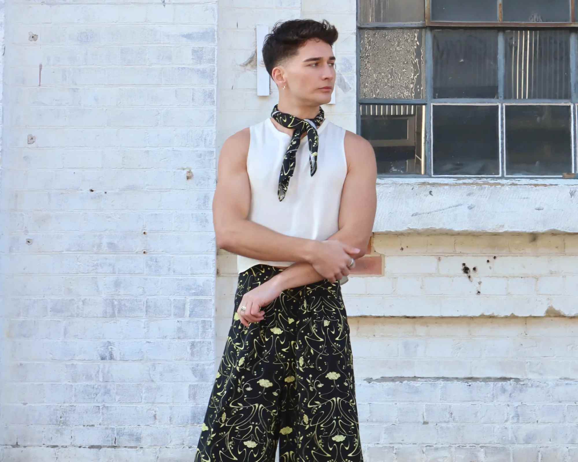 person wearing coordinating shorts and scarf from the glade