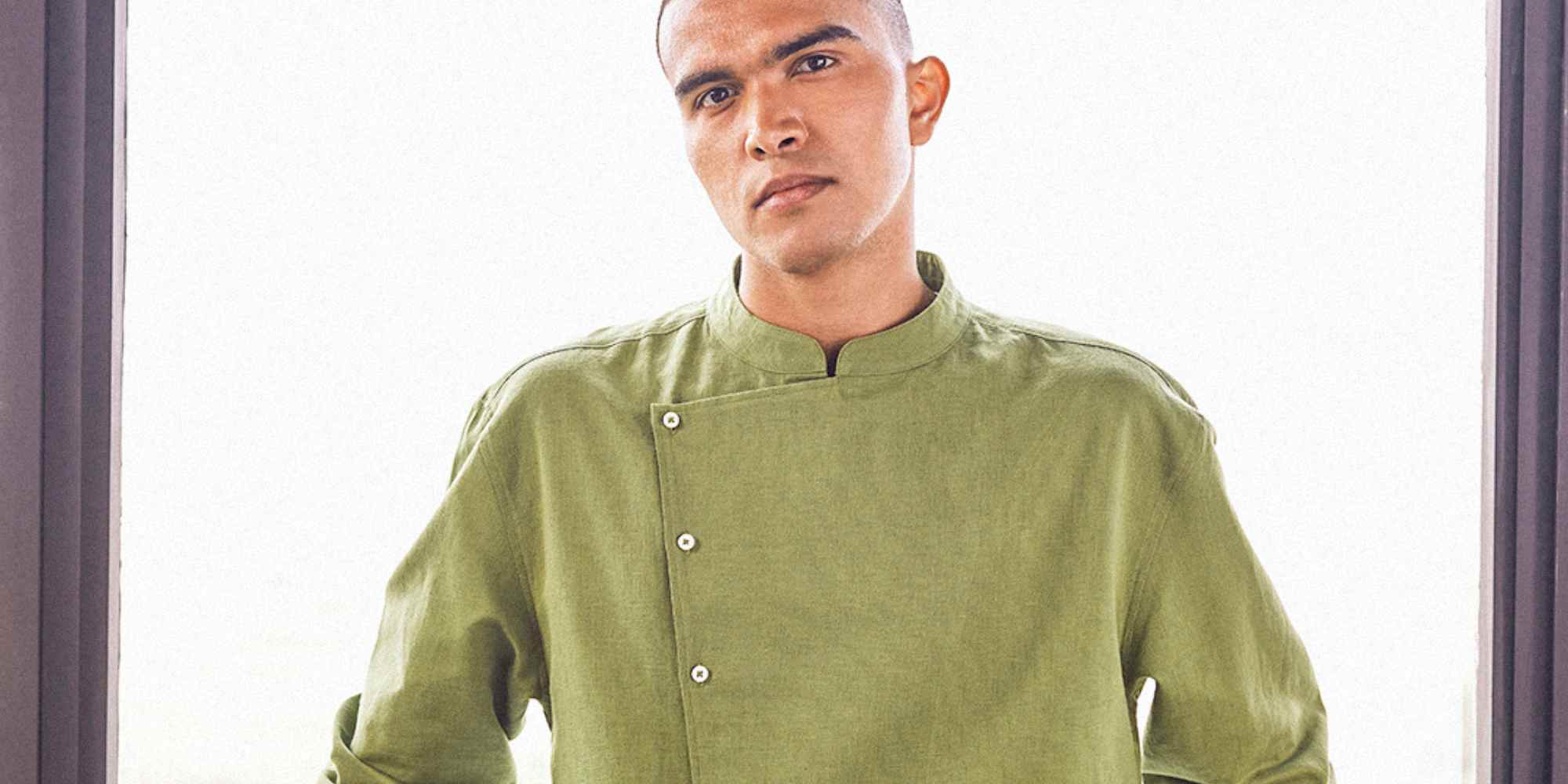 person wearing new linen clothing from no nasties