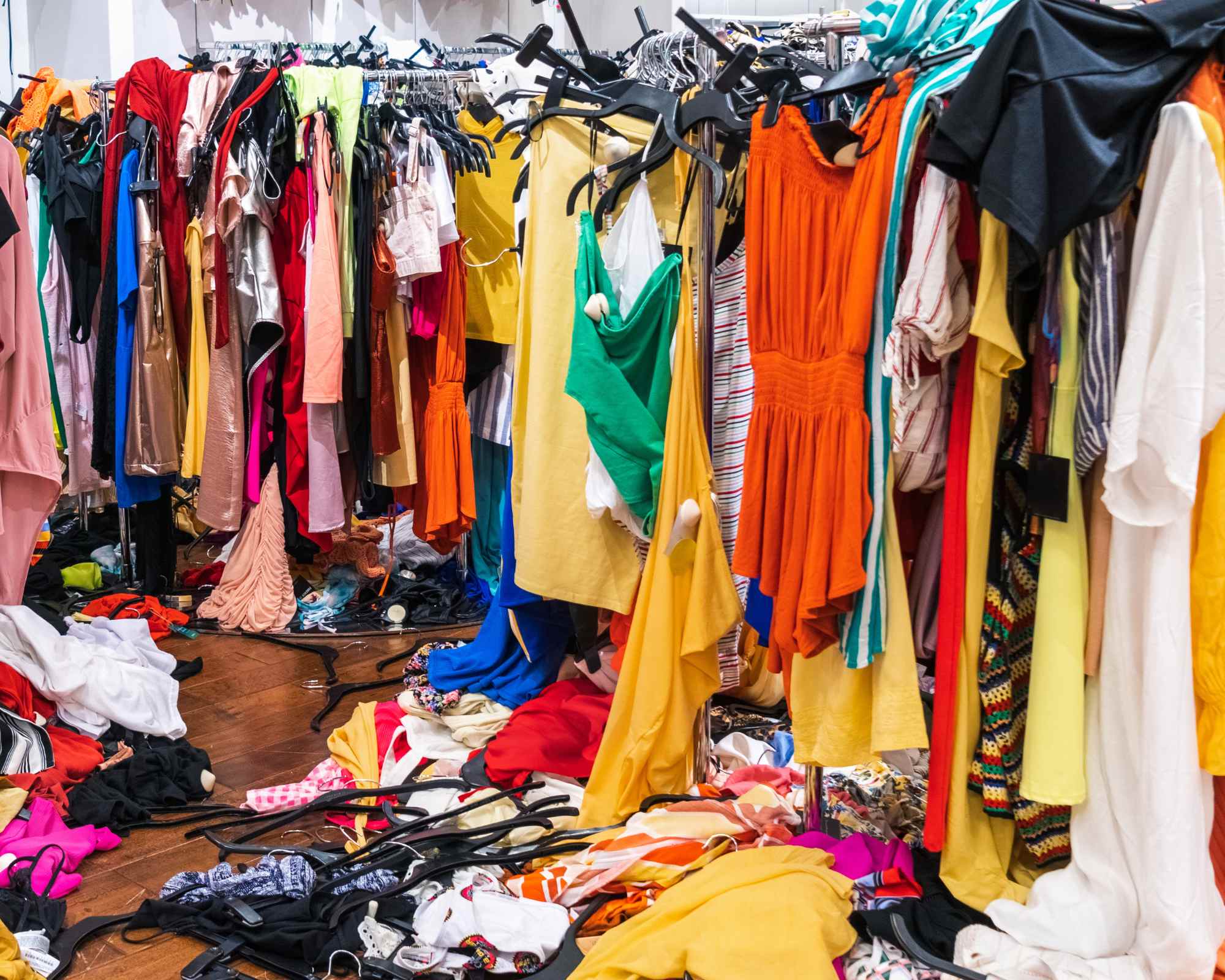 piles of fast fashion clothes