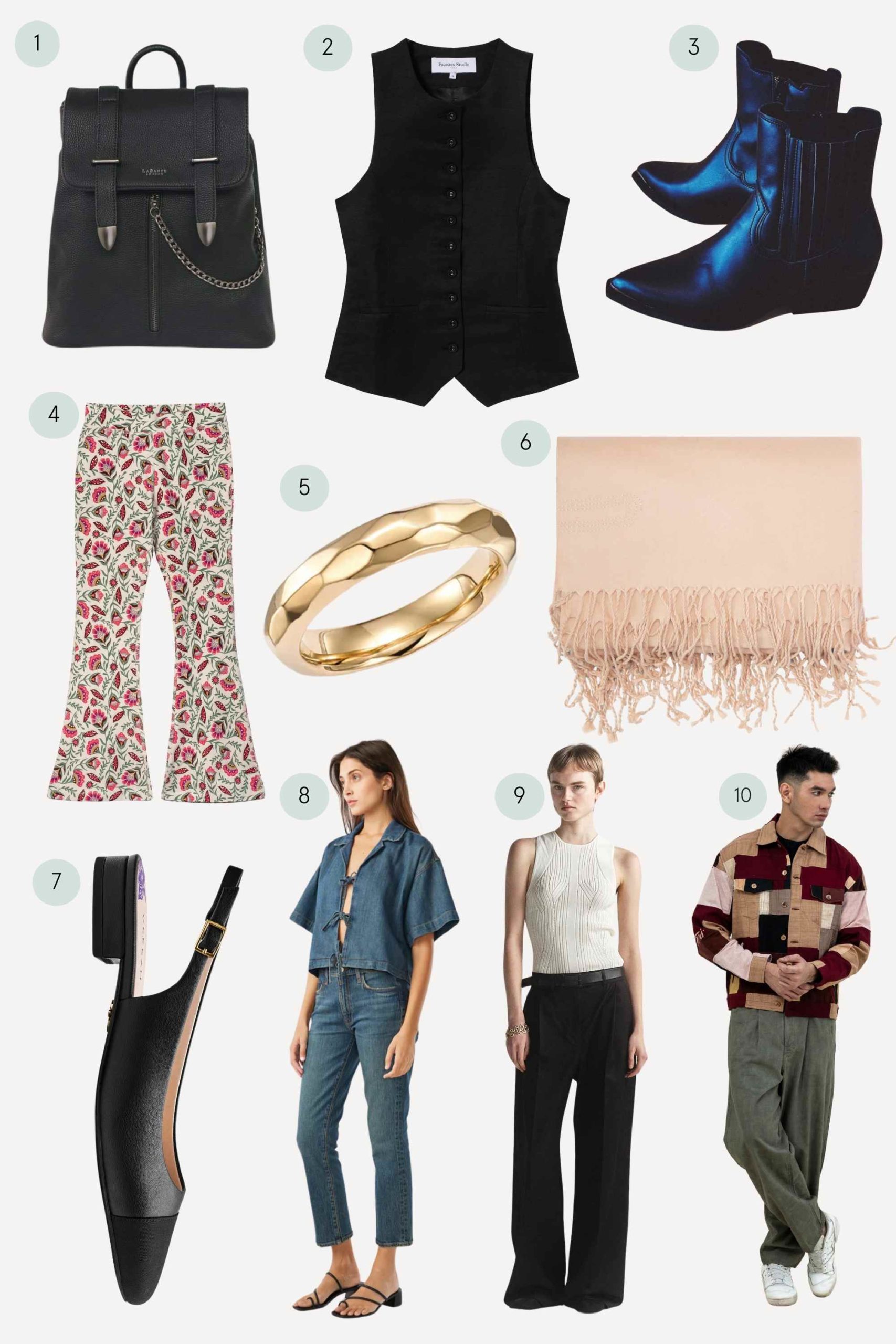 collage of more sustainable vegan fashion items