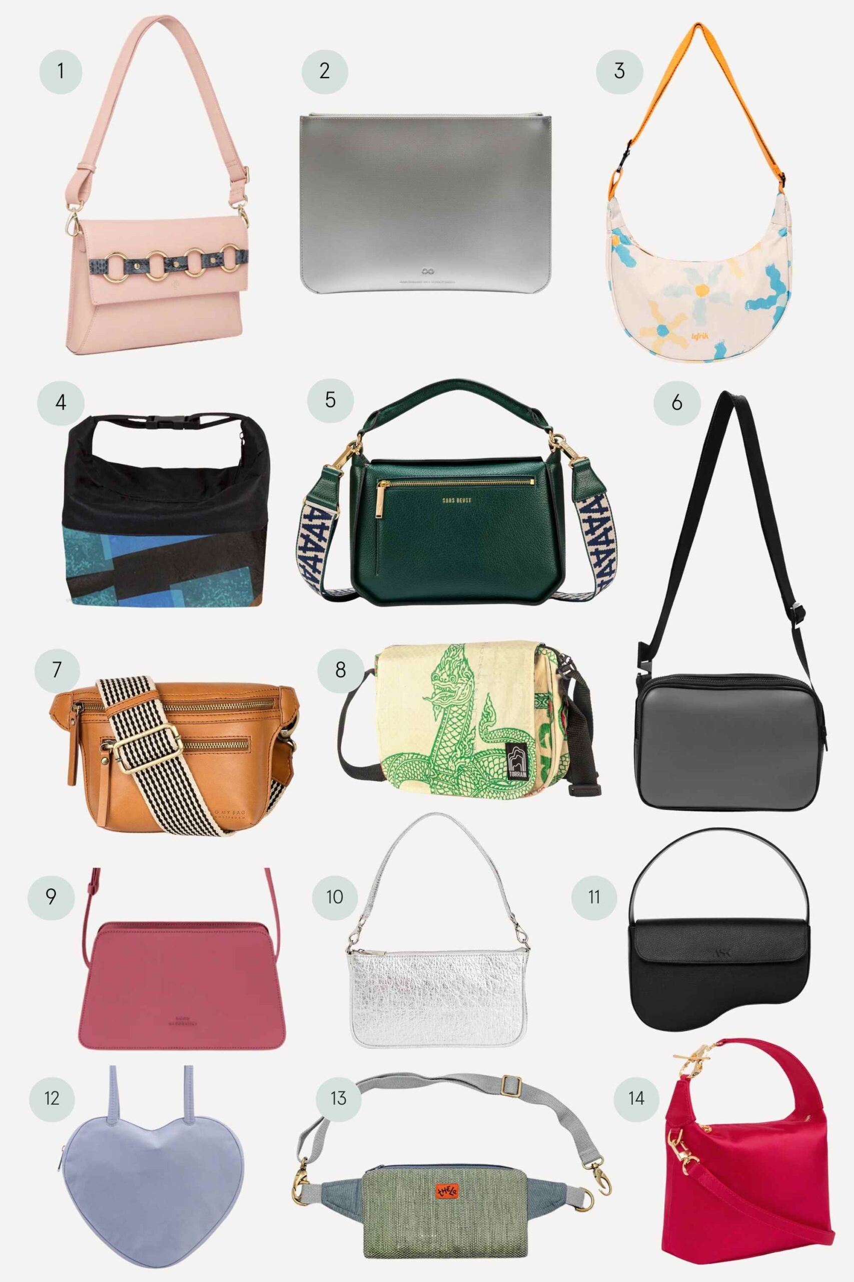 collage of more sustainable vegan handbags