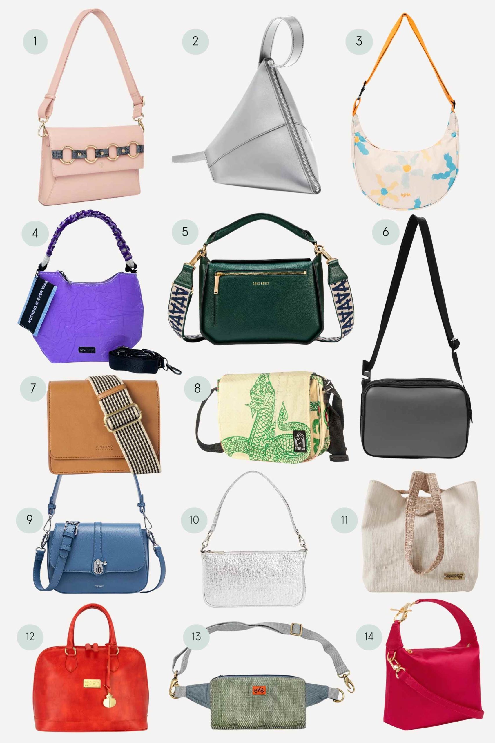 collage of more sustainable vegan handbags