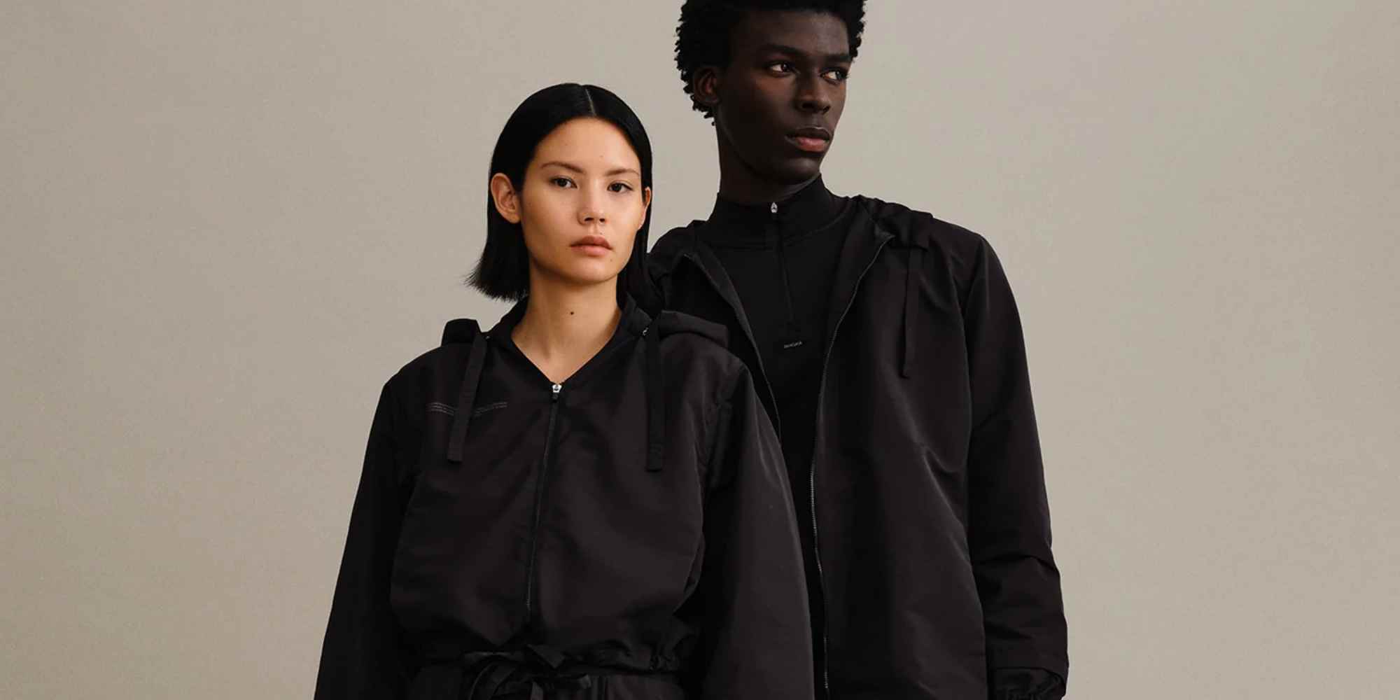 people wearing pangaia biobased nylon clothing collection