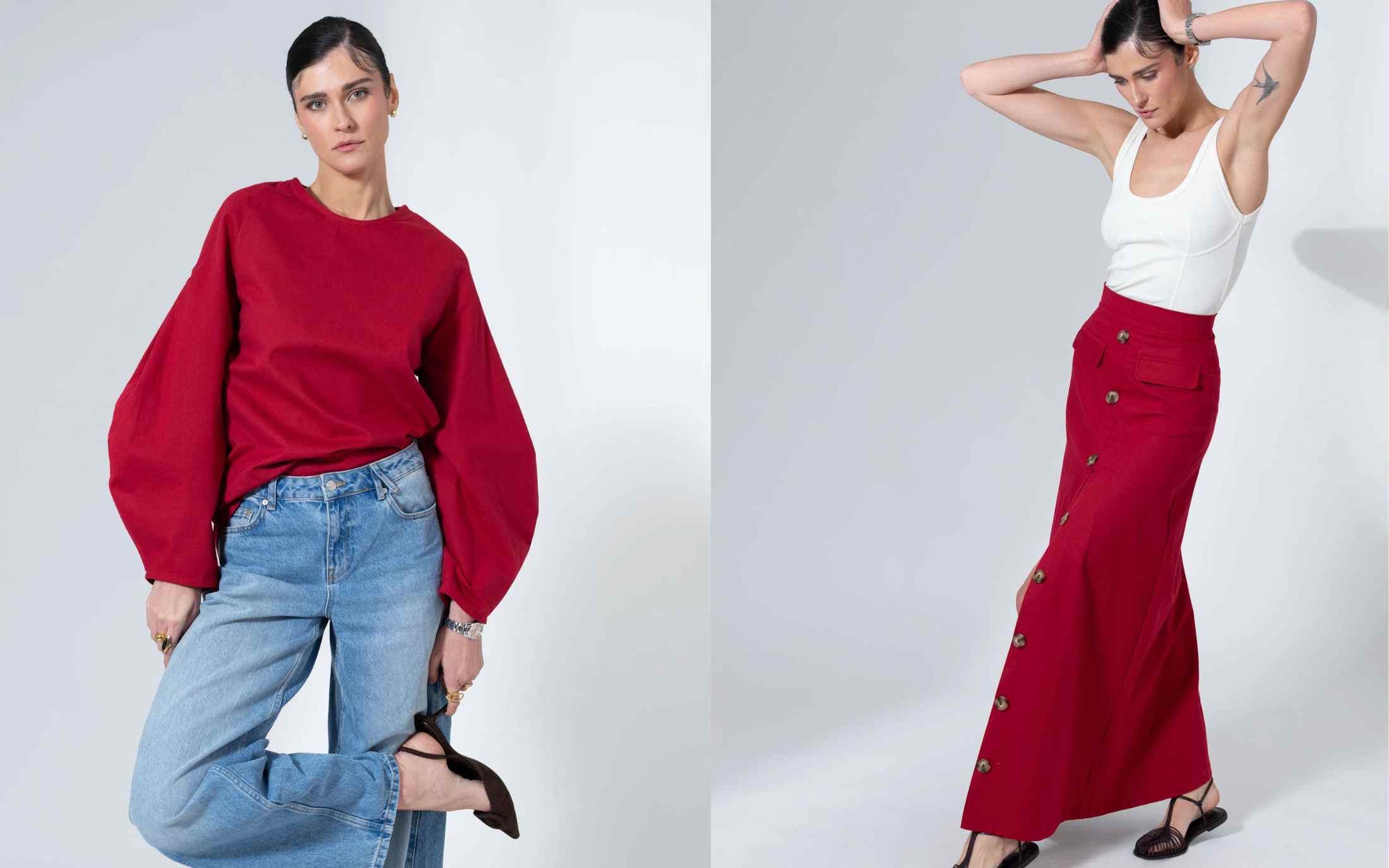 person wearing scarlett top and skirt from bastet noir