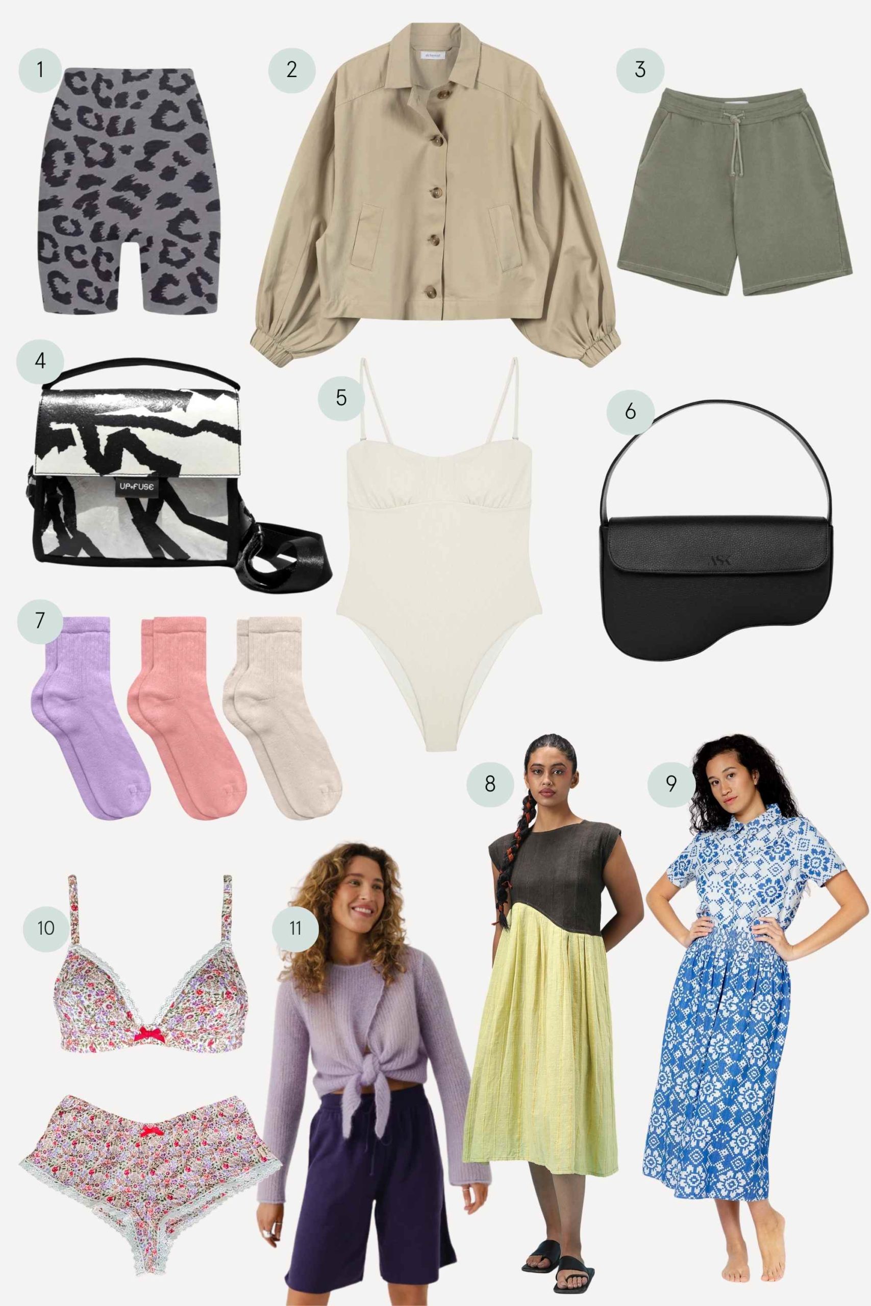 Collage of more sustainable clothes and accessories