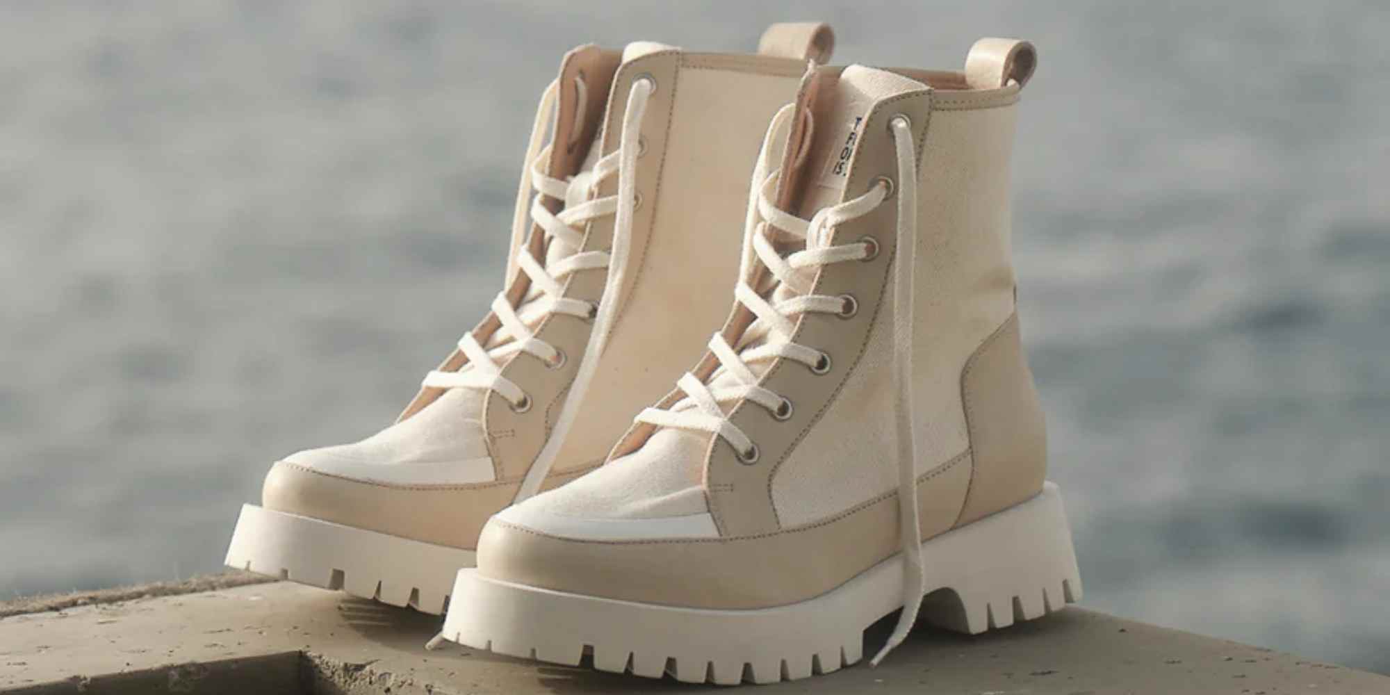 beige lace up boots from lanius