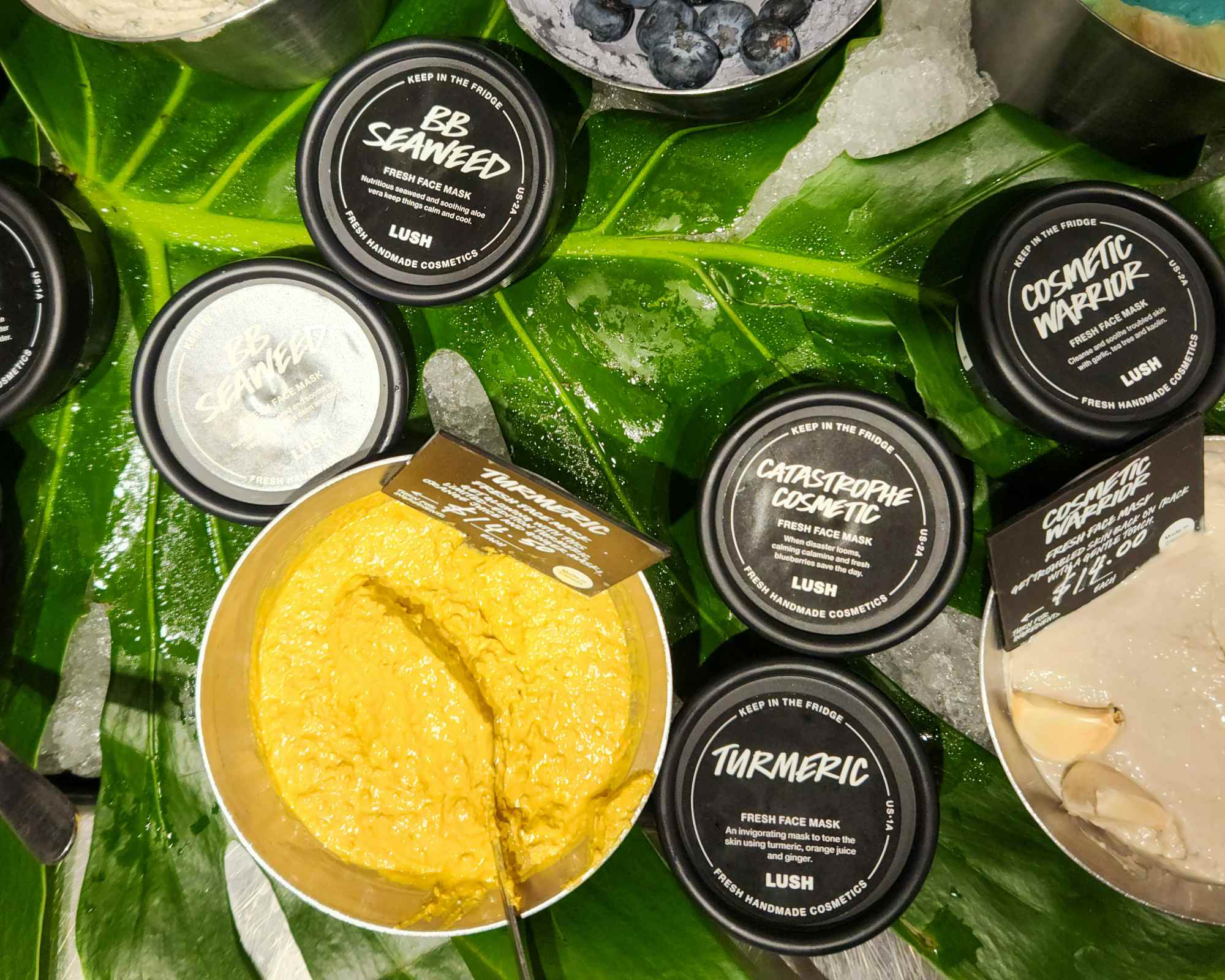 cosmetics from lush on a leaf