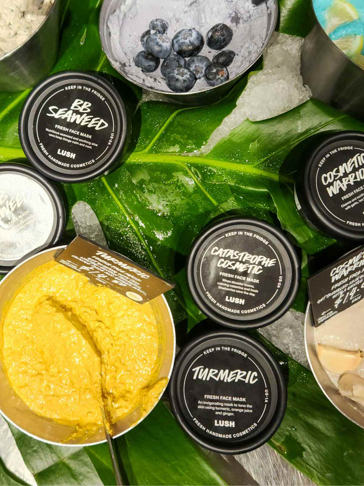 cosmetics from lush on a leaf