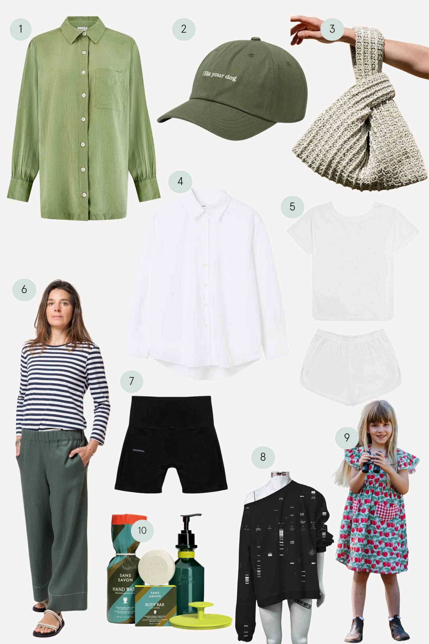 collage of clothes and beauty products using natural materials