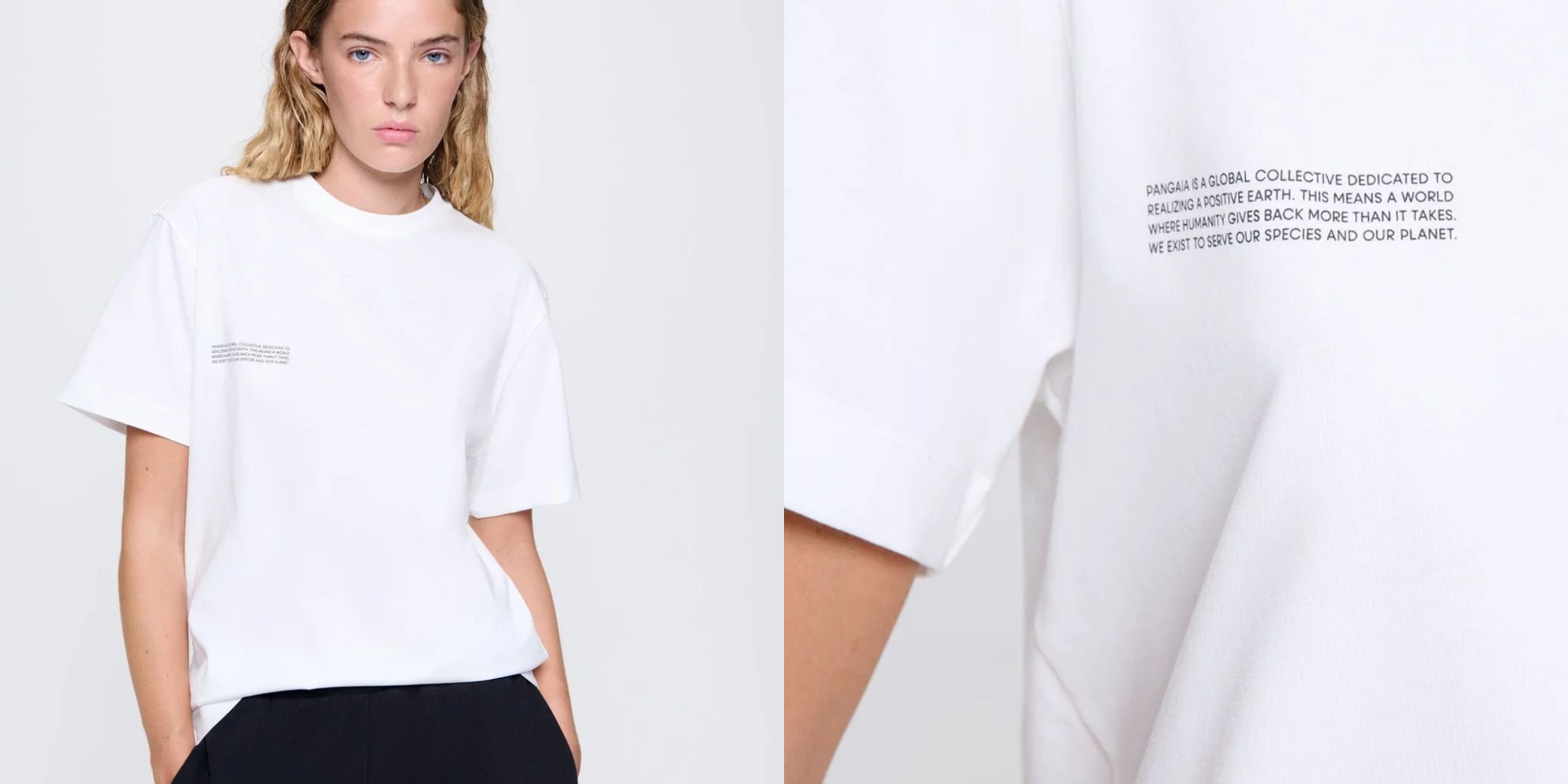 person wearing off-white pangaia t-shirt