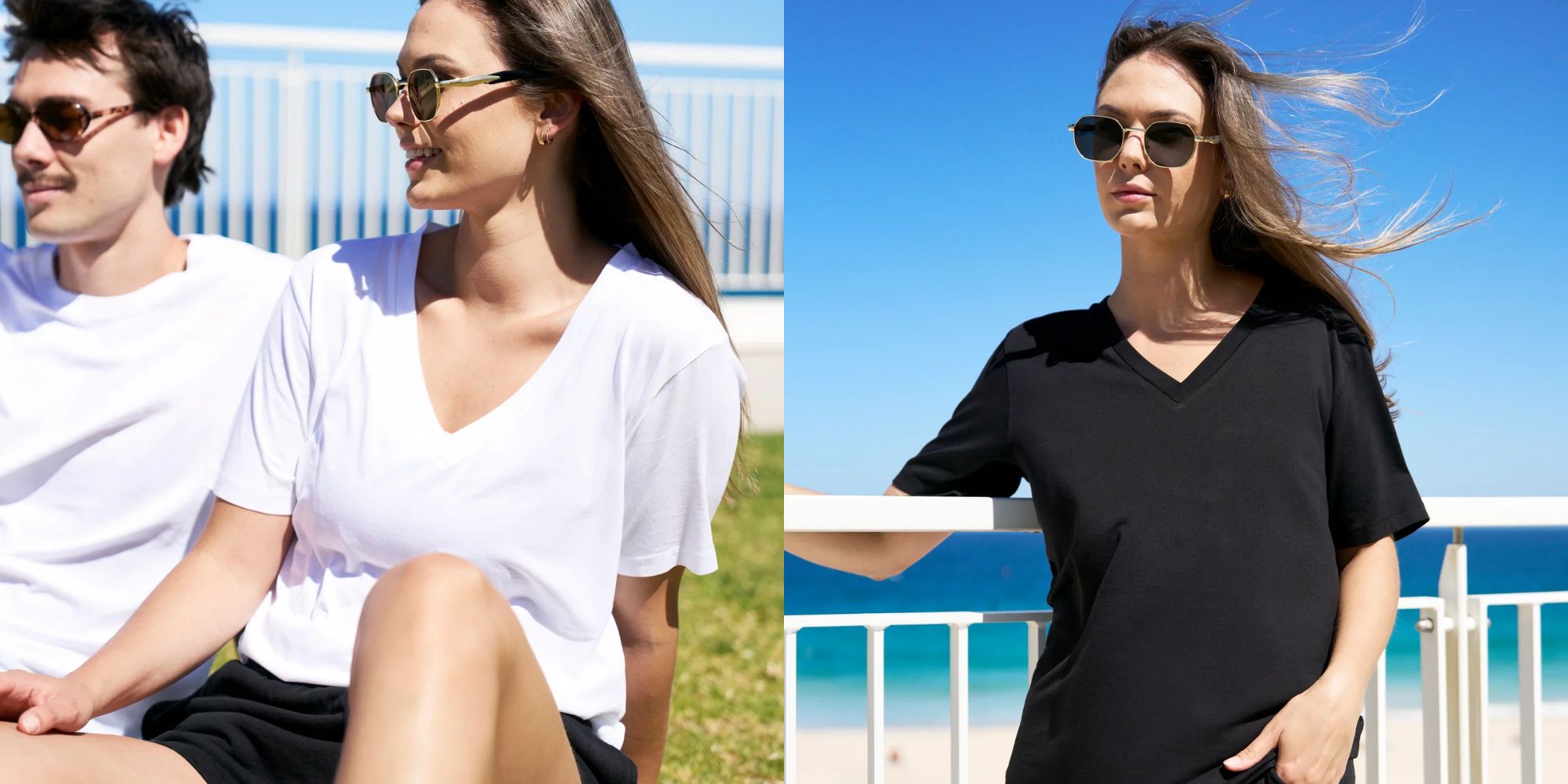 v-neck t-shirts in white and black from staple co